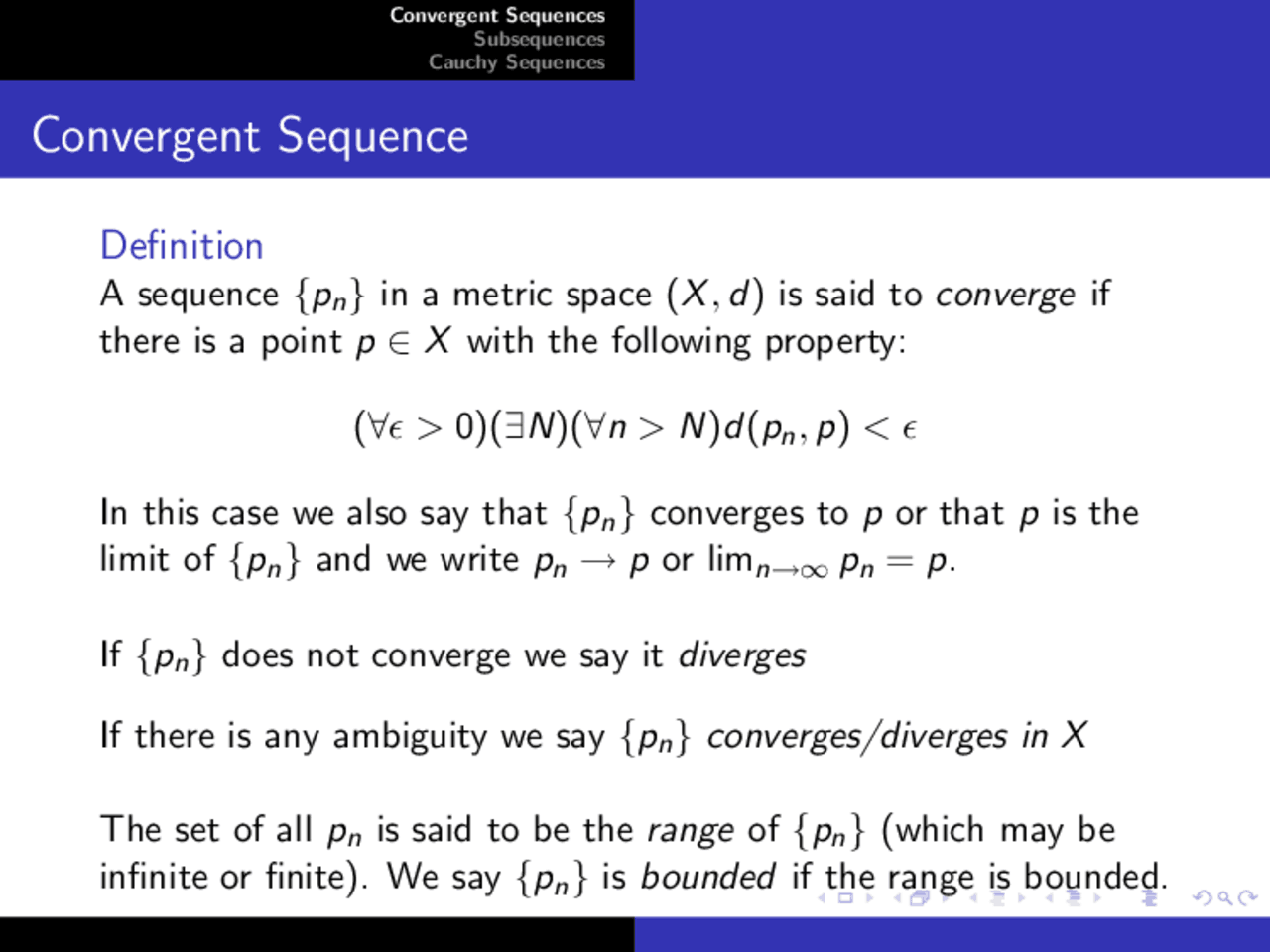 Convergent Sequence - Lecture Slides | MATH 360 - Docsity