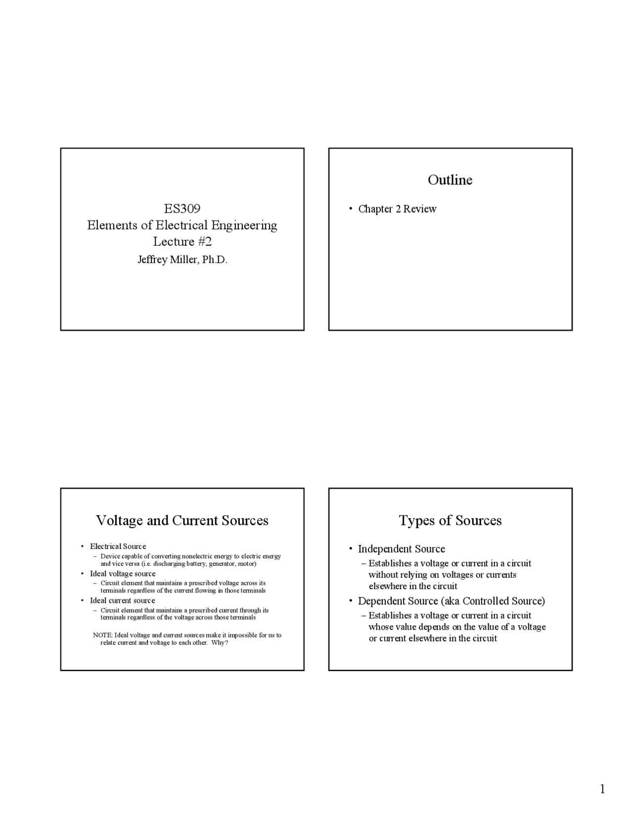 Voltage and Current Sources - Lecture Slides | ES A309 - Docsity