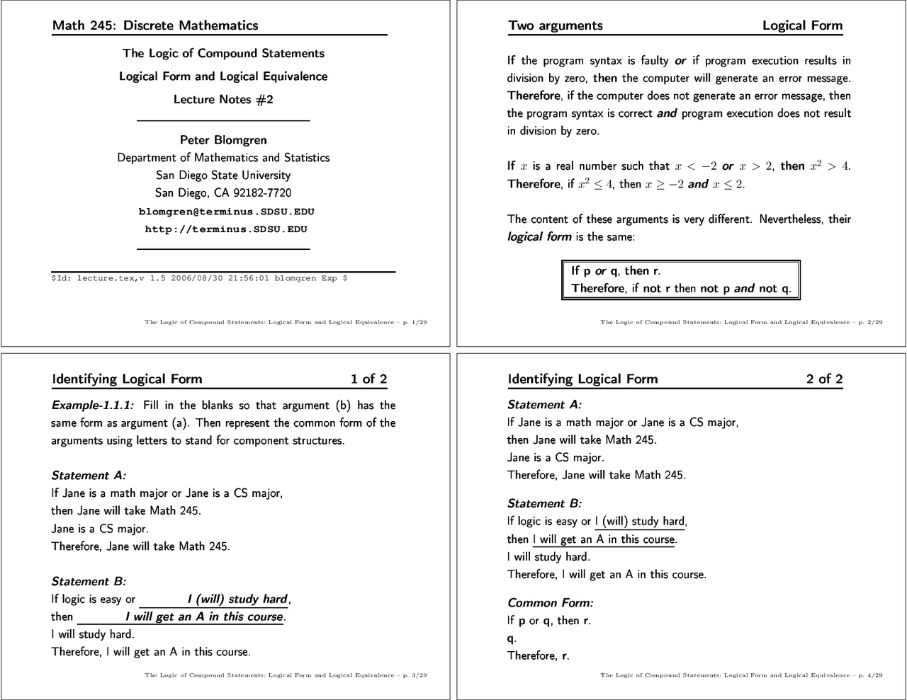 Logic of Compound Statements - Discrete mathematic - Handout | MATH 245 ...