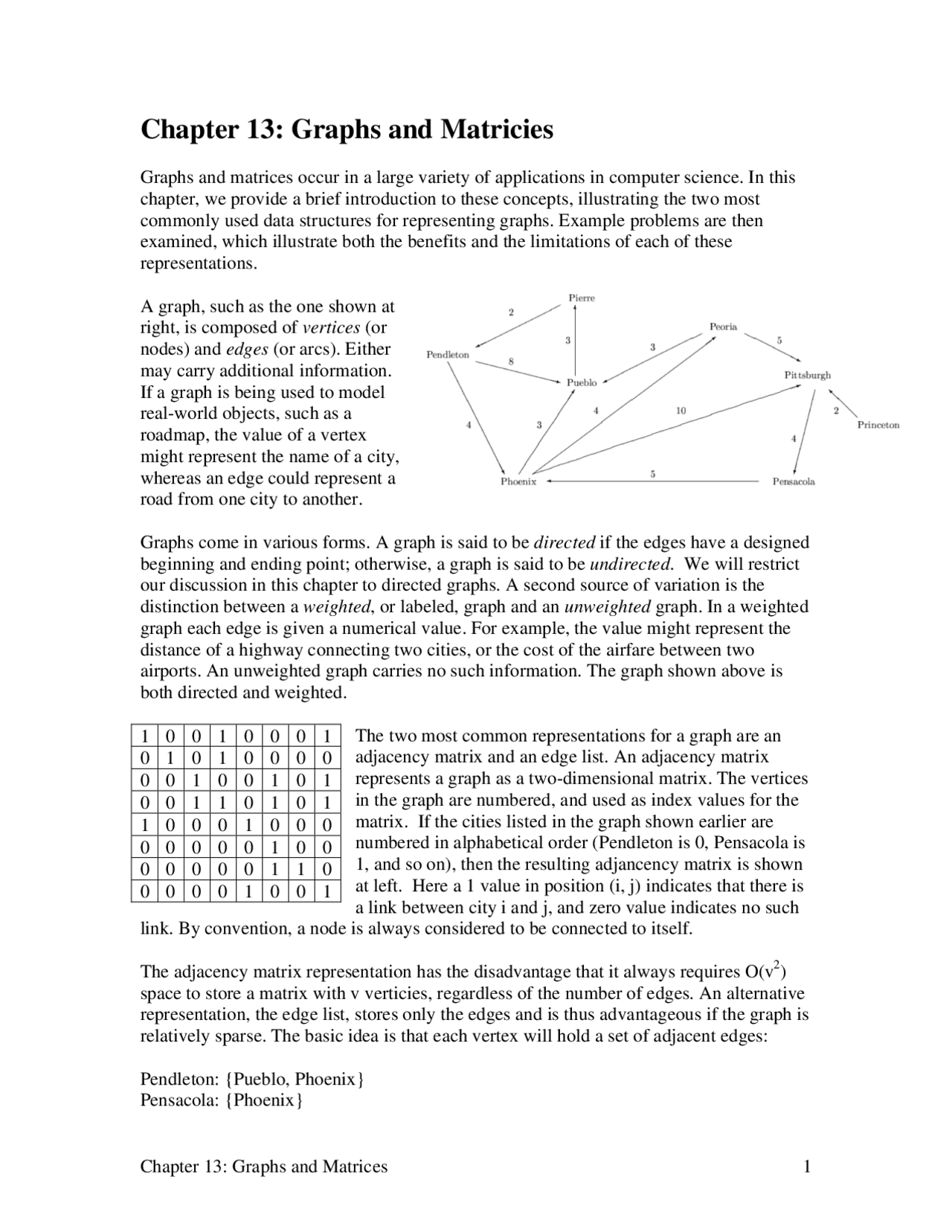 Graphs and Matrices - Lecture Notes | CS 261 | Study notes Data ...