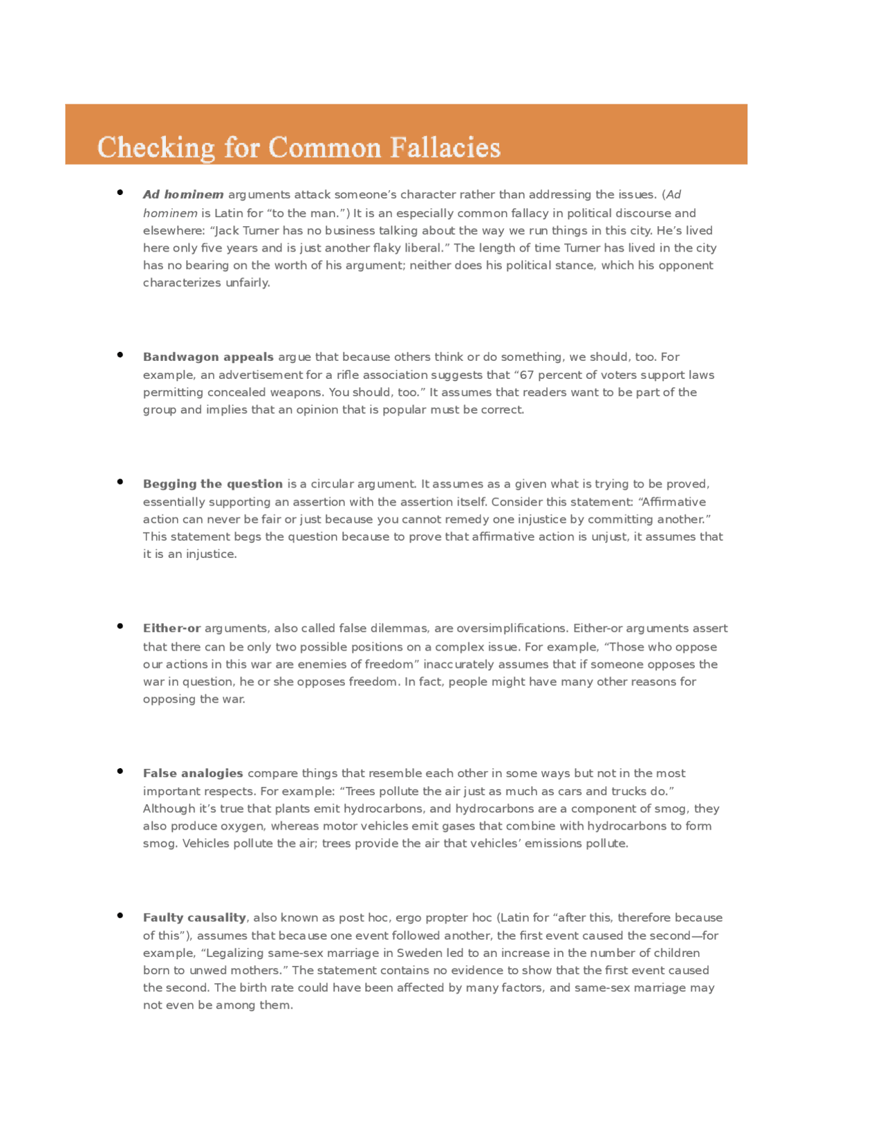 Common Writing Fallacies Checking for Common Fallacies - Writing II | ENGL 1020 - Docsity