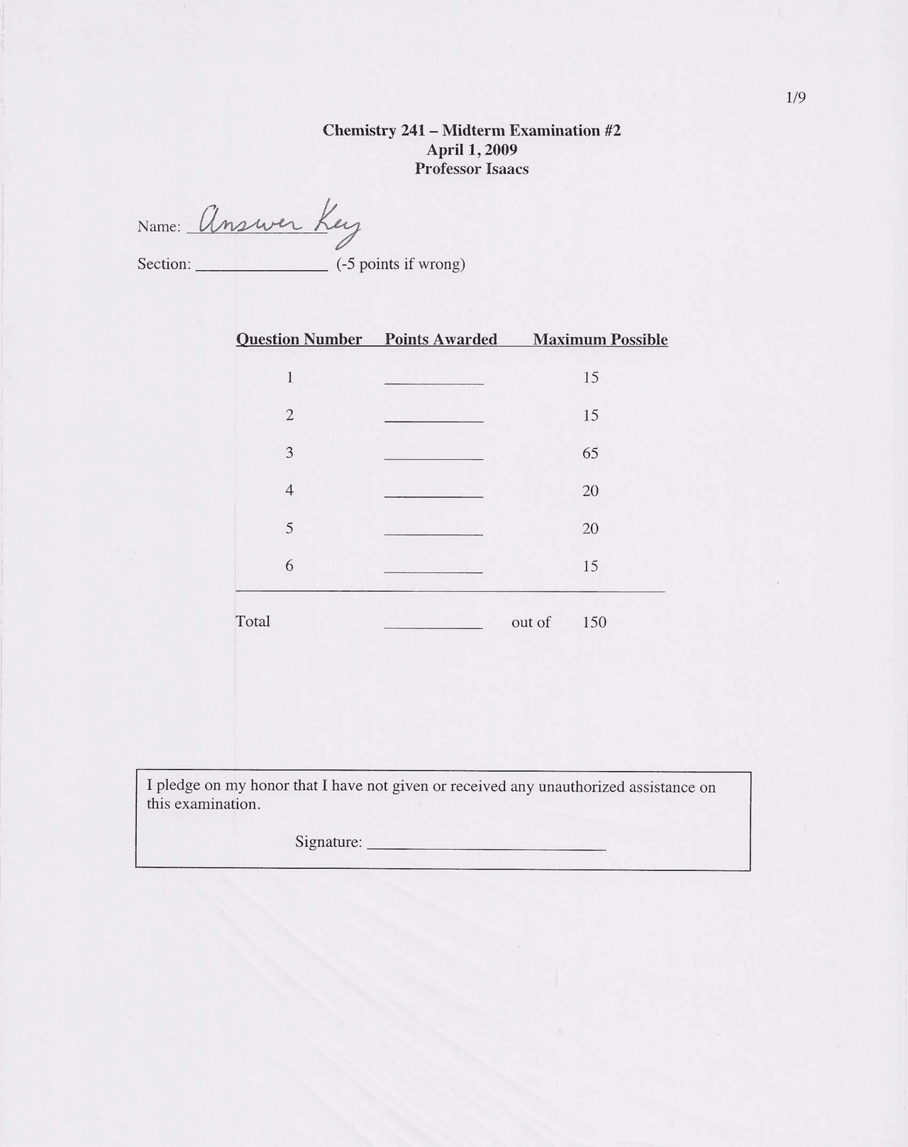 Organic Chemistry II - Midterm Exam 2 with Answers | CHEM 241 | Exams ...