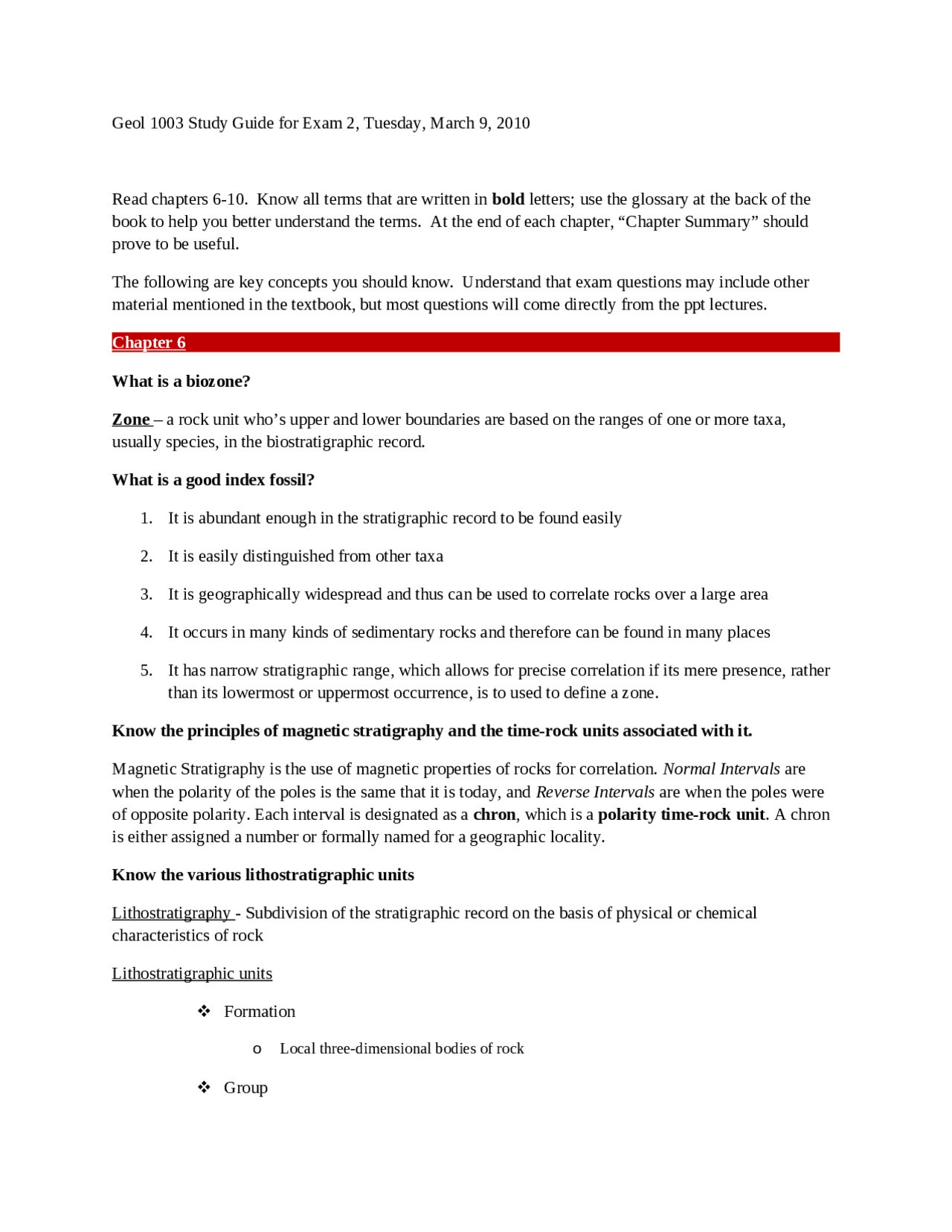 Study Guide for Exam II - General Geological Historical | GEOL 1003 ...
