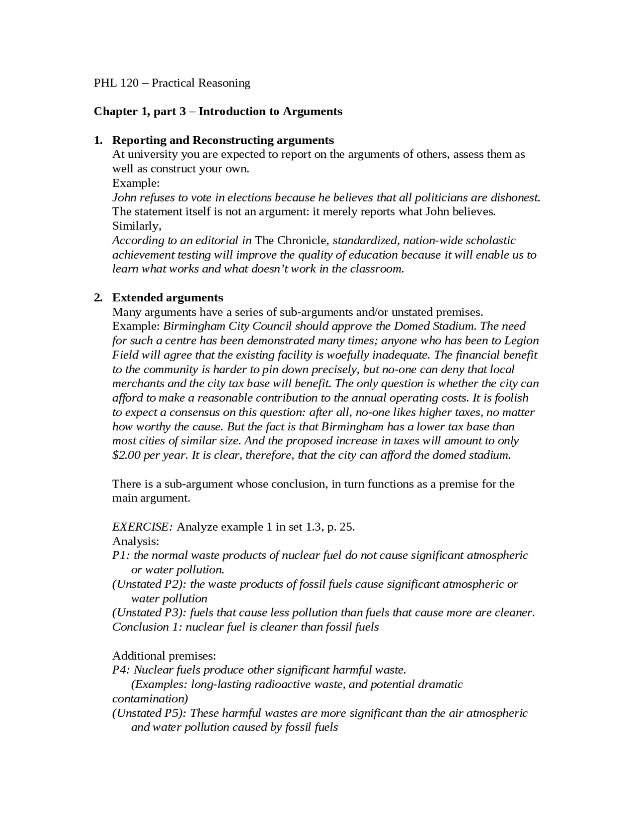 Practical Argument Practical Reasoning - Introduction to Arguments | PHL 120 - Docsity