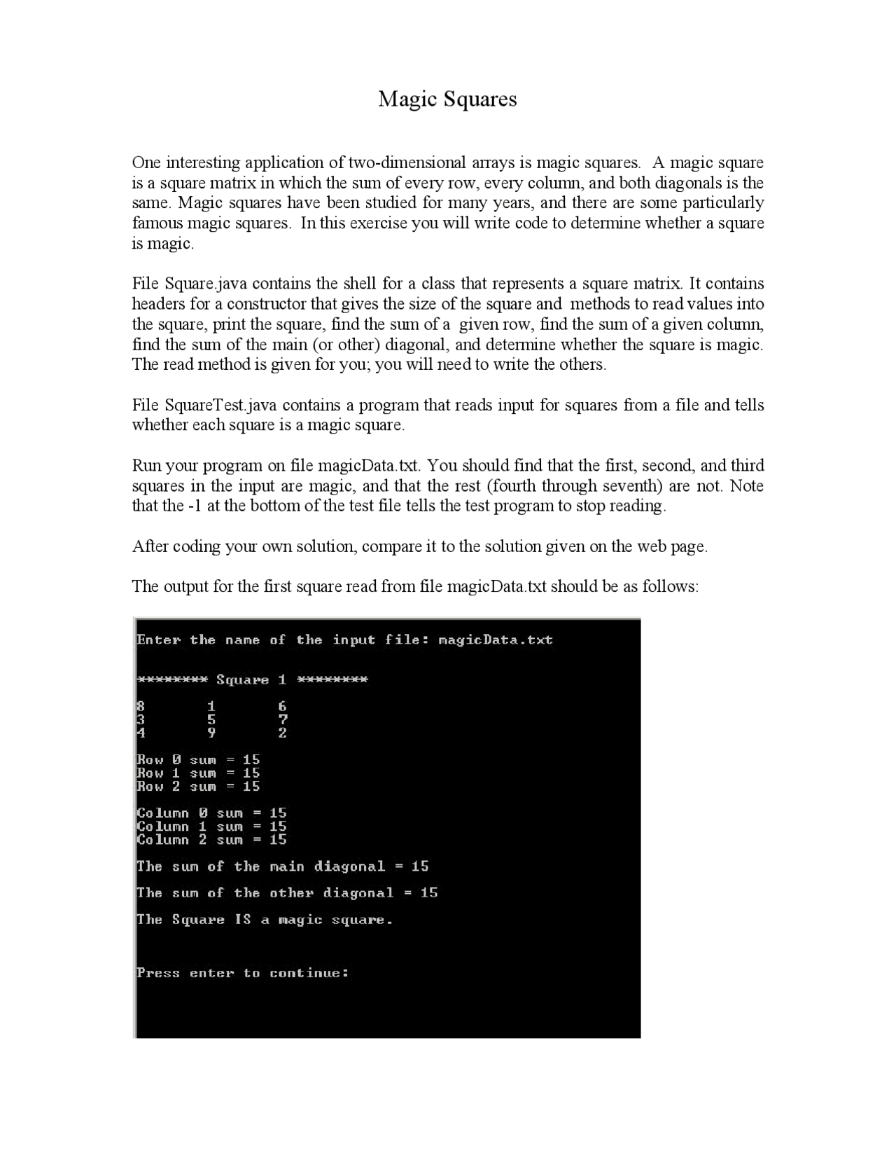 Magic Squares - Lab 9 | Object Oriented Programming | CS 201 - Docsity