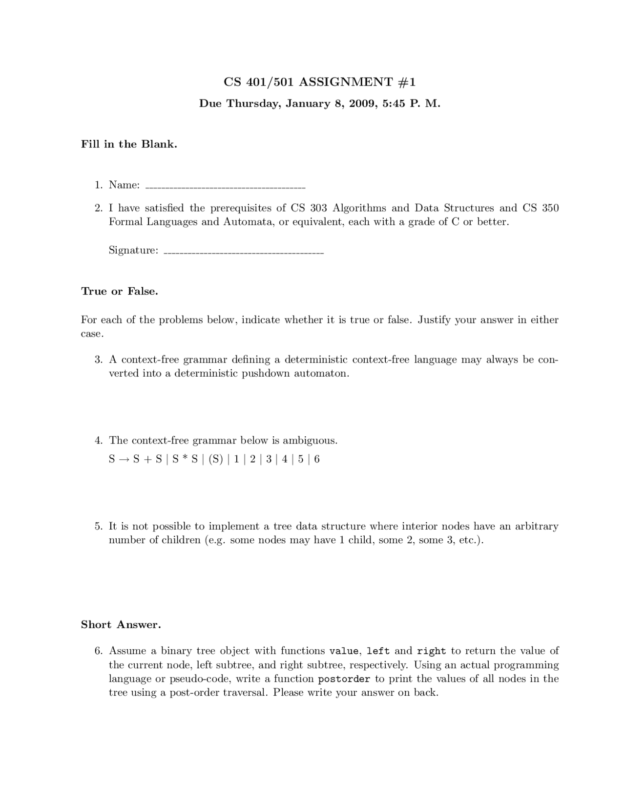 cs401 - cs 401 algorithms assignment1 due Images... CS 401/501 Assignment #1: Filling the Blanks and Short Answer Questions ...