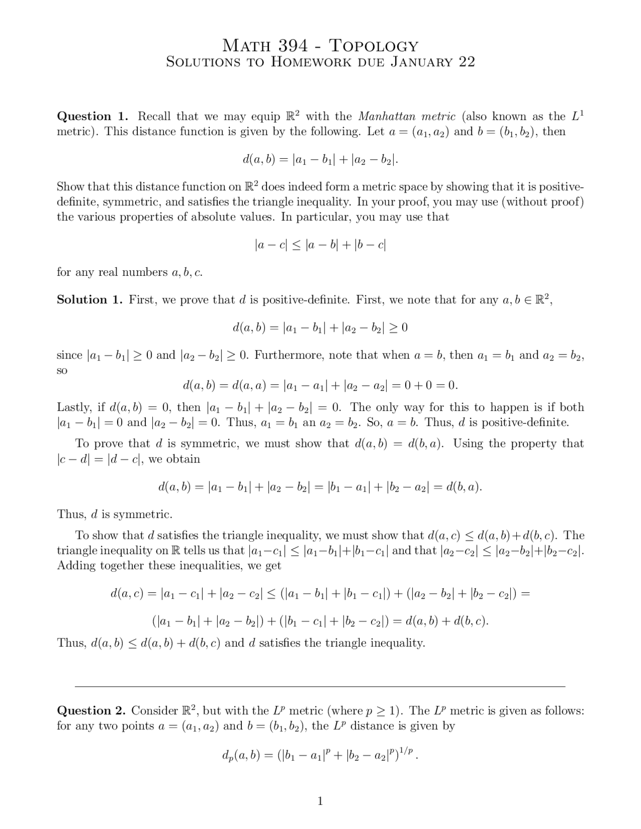 Homework Problems Resolution - Topology | MATH 394 - Docsity