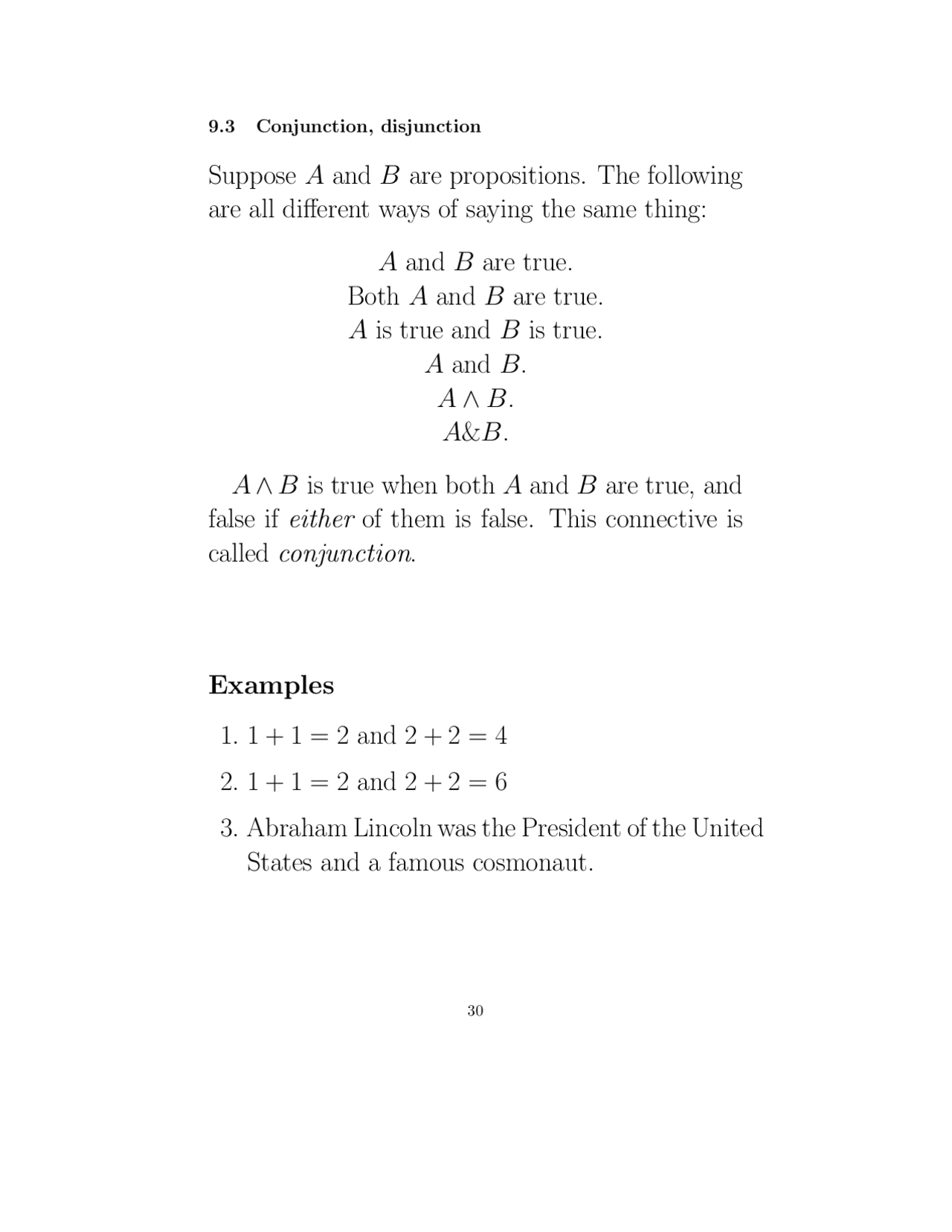 Conjunctions, Disjunctions - Lecture Notes | MATH 100 - Docsity