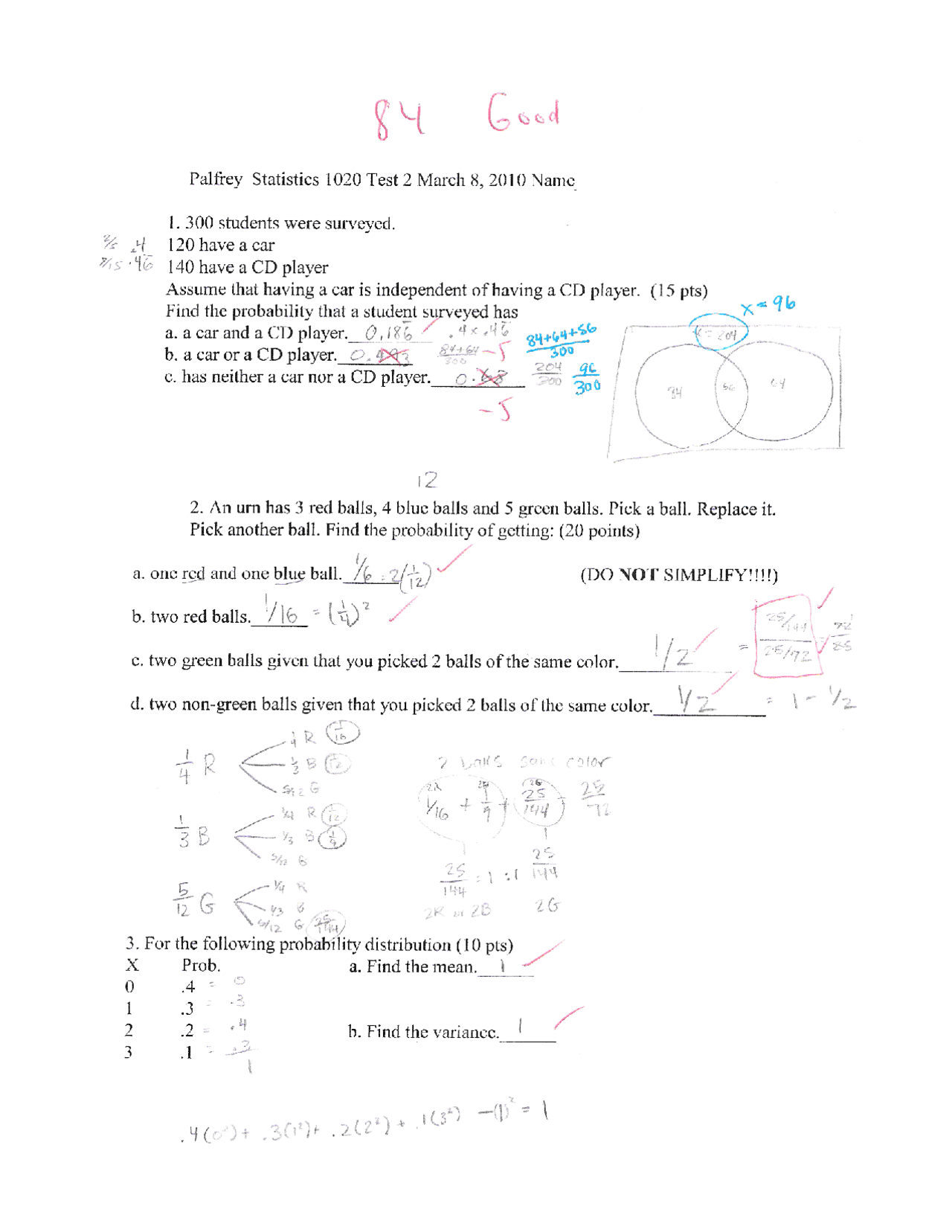 Test 2 with Answer Key - Basic Statistics I | MATH 1020 - Docsity