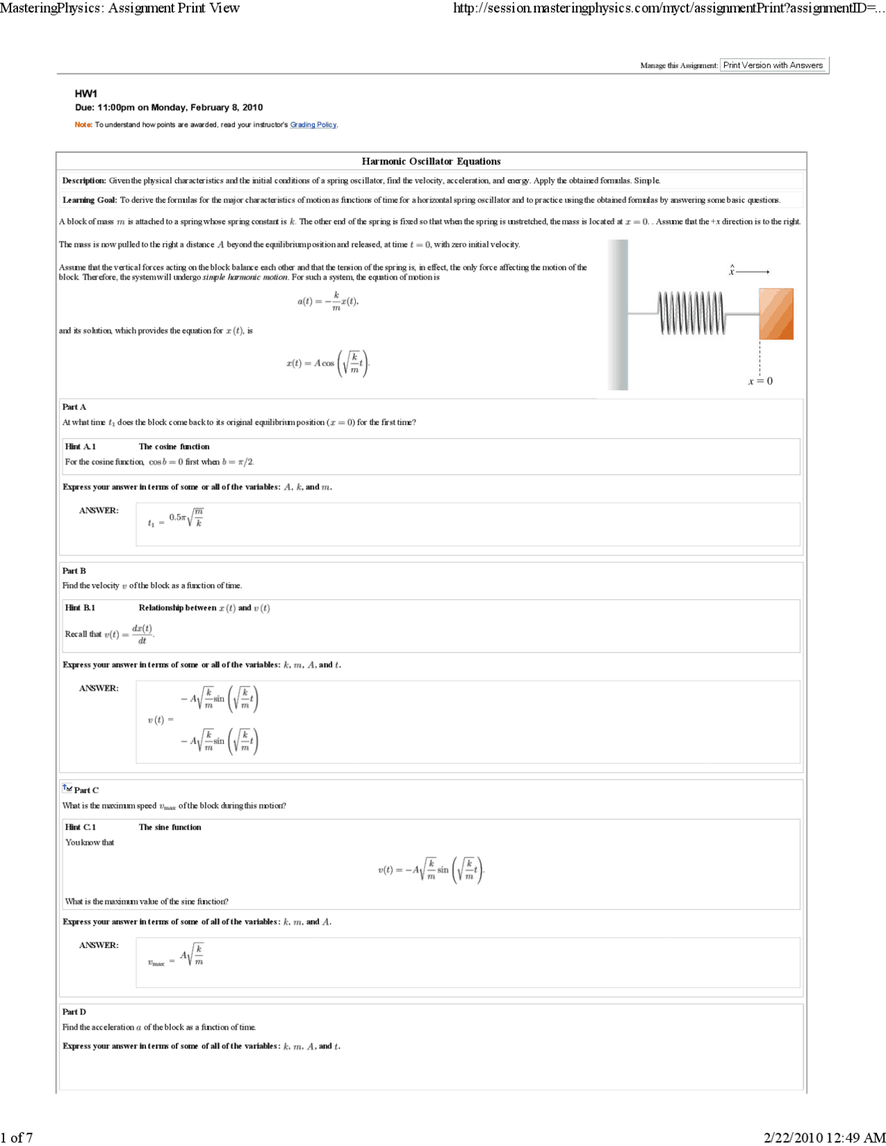 Assignment I Solved - Harmonic Oscillator Equations | PHYS 260 ...