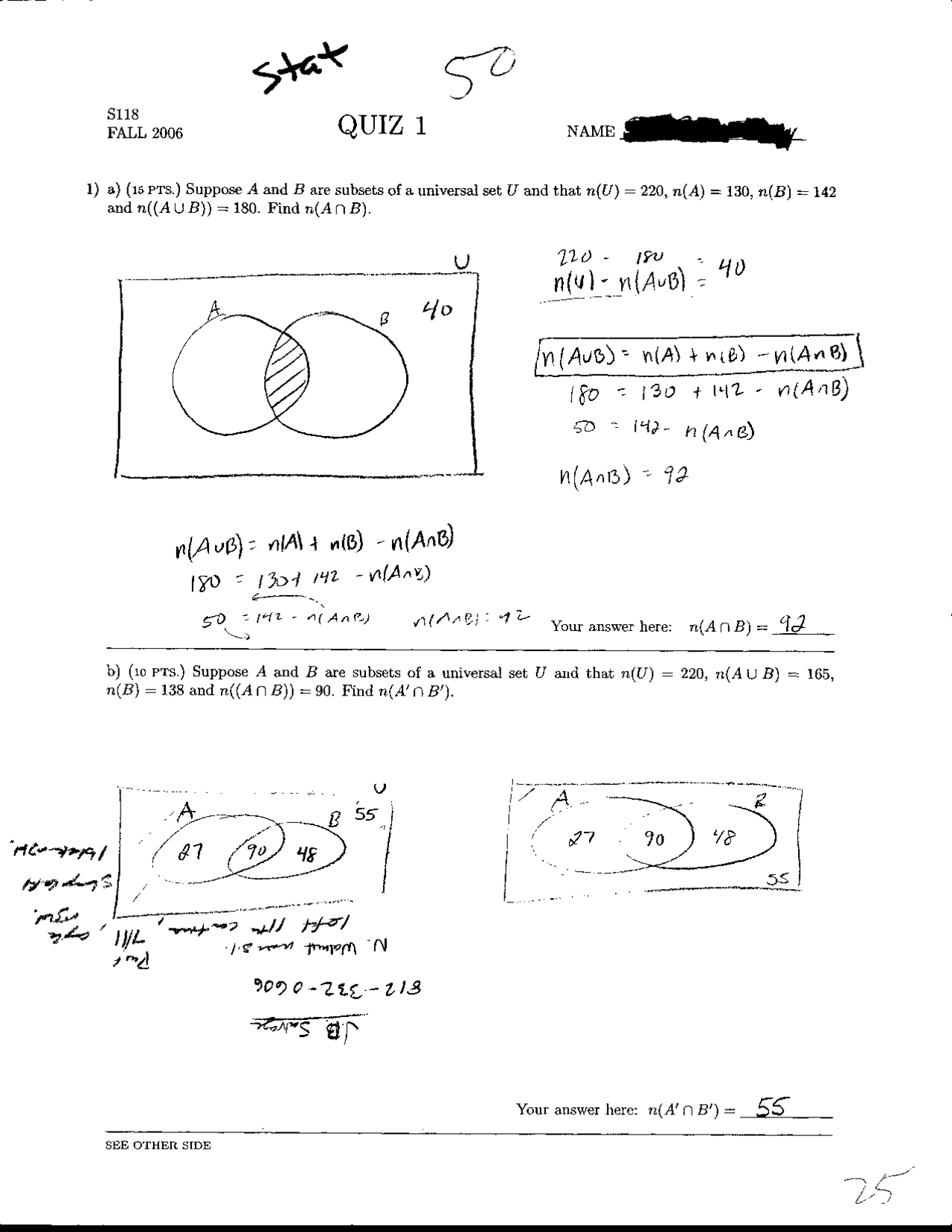 2 Questions with Solutions - Quiz 1 | MATH - Docsity