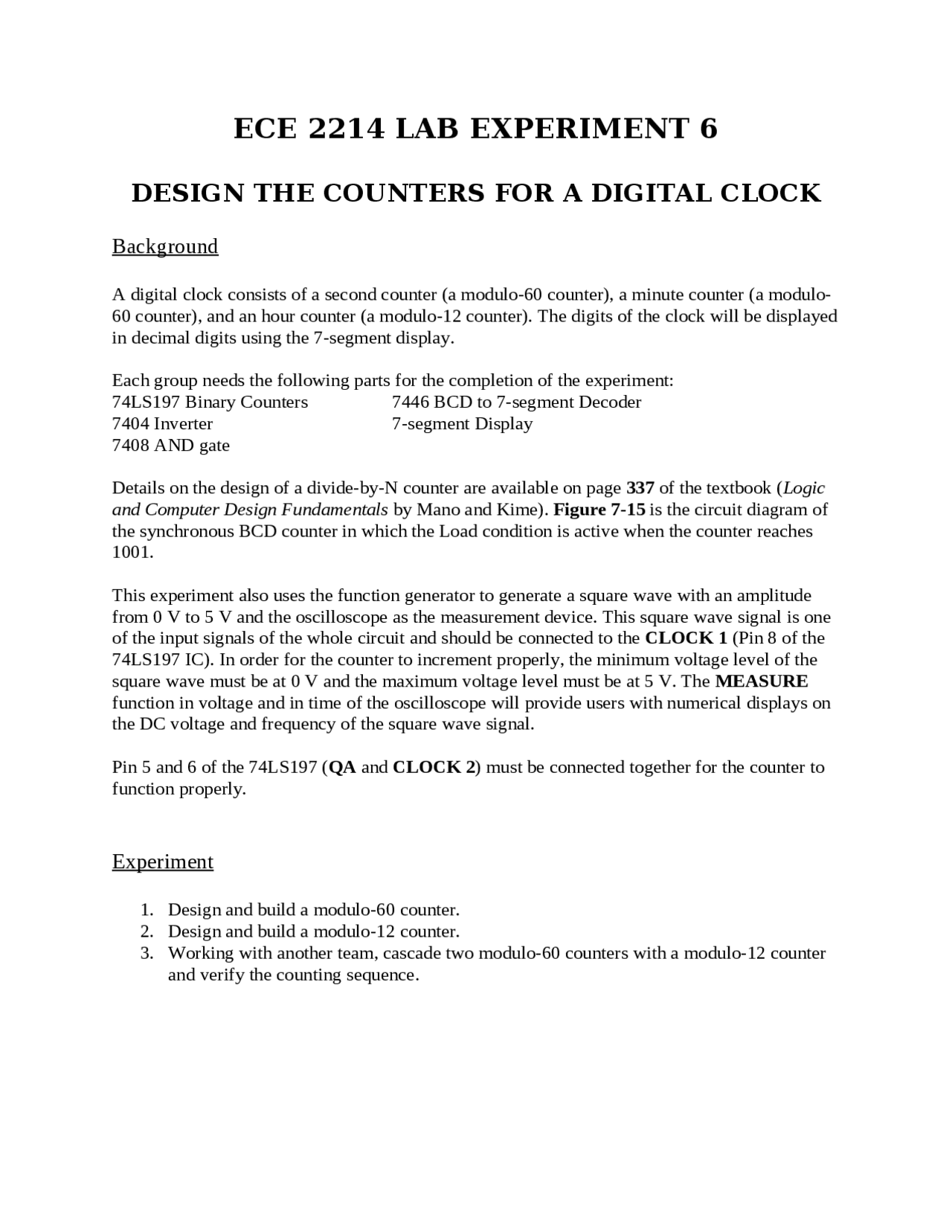 Design The Counters for a Digital Clock - Lab Experiment 6 | ECE 2214 ...