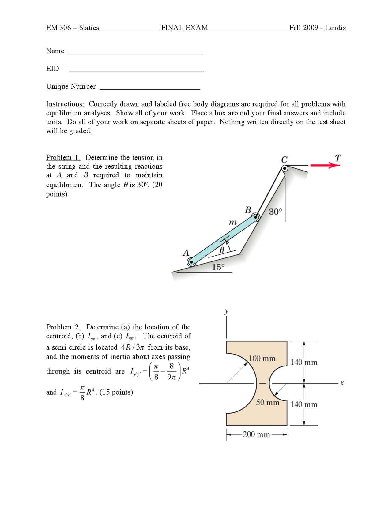 Statistics - Final Exam Questions | E M 306 - Docsity