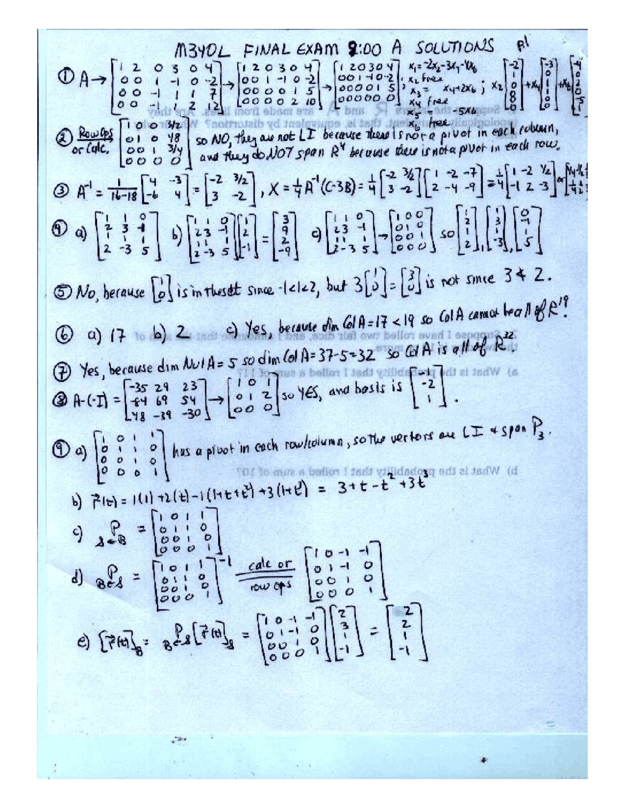 4 Solved Questions for Final Exam Matrices and Matrix Calculations