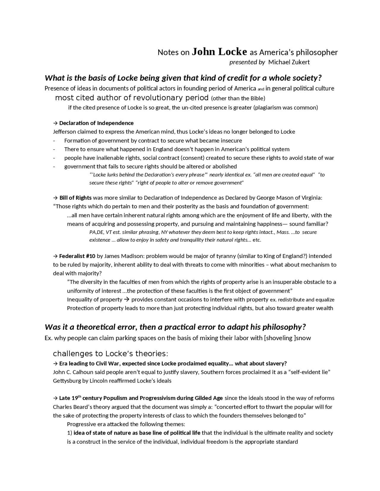 Lecture Notes on John Locke - Moderns | ACS 1001 | Study notes School ...
