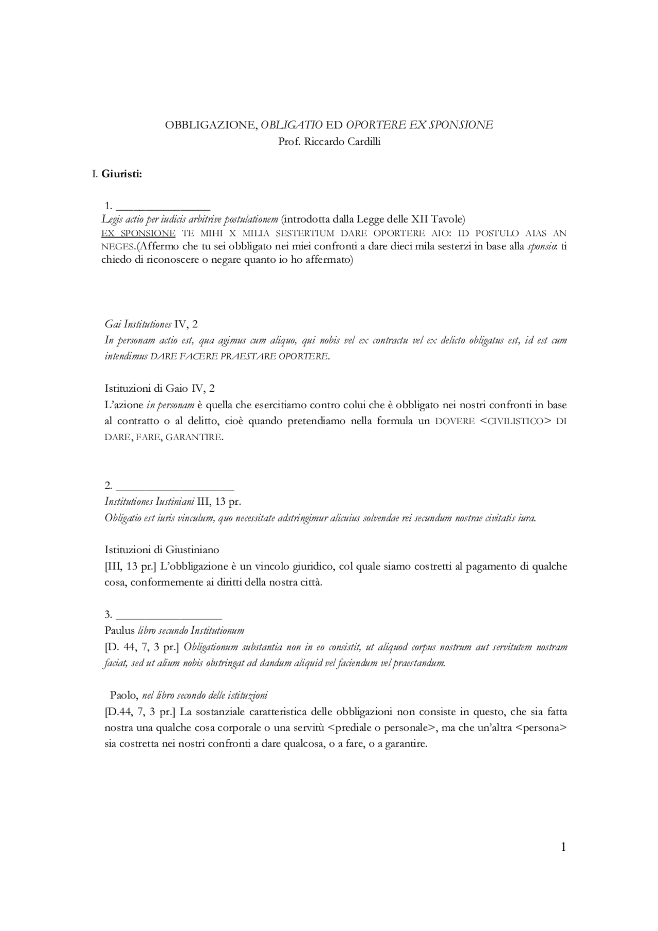 Diritto romano - Obbligazione, obligatio ed Oportere ex sponsione ...