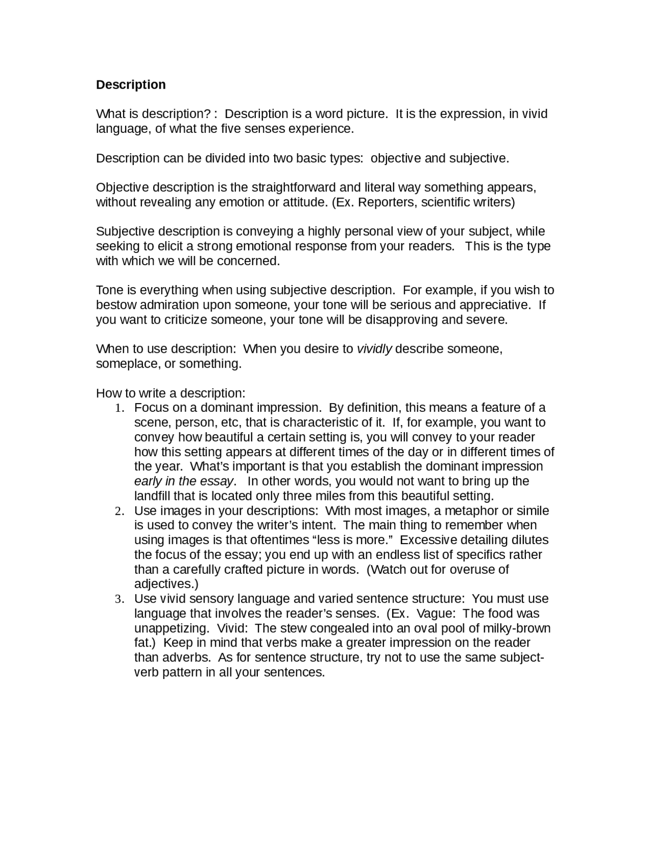 Notes on Description - Critical Reading, Writing, and Inquiry | ENG 105 ...