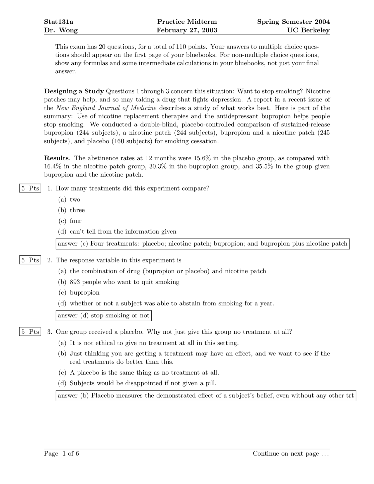 Probability and Statistics for Life - Practice Midterm Solutions | STAT ...