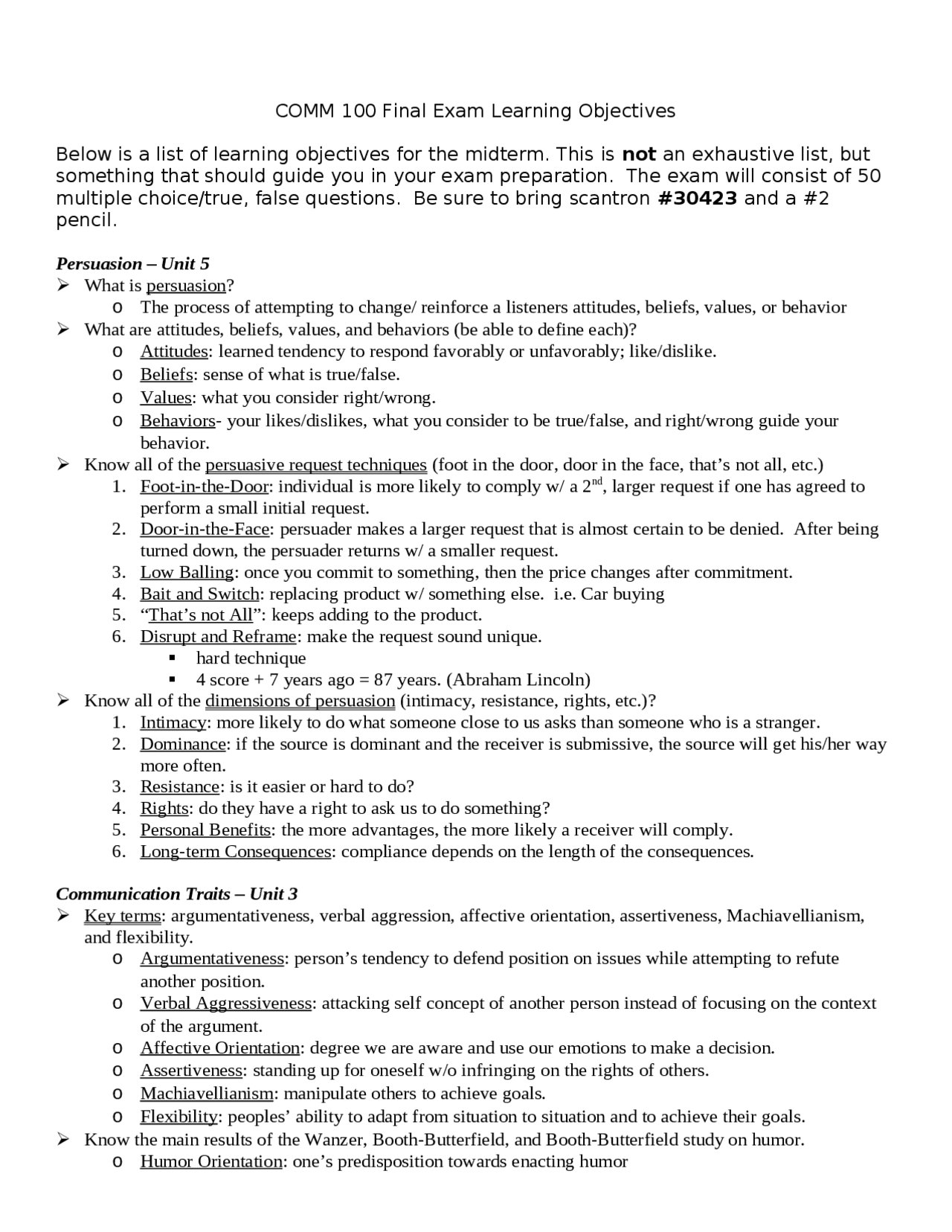 Comm 100 Course Description Persuasion, Communication Traits - Principles Human Communication ...