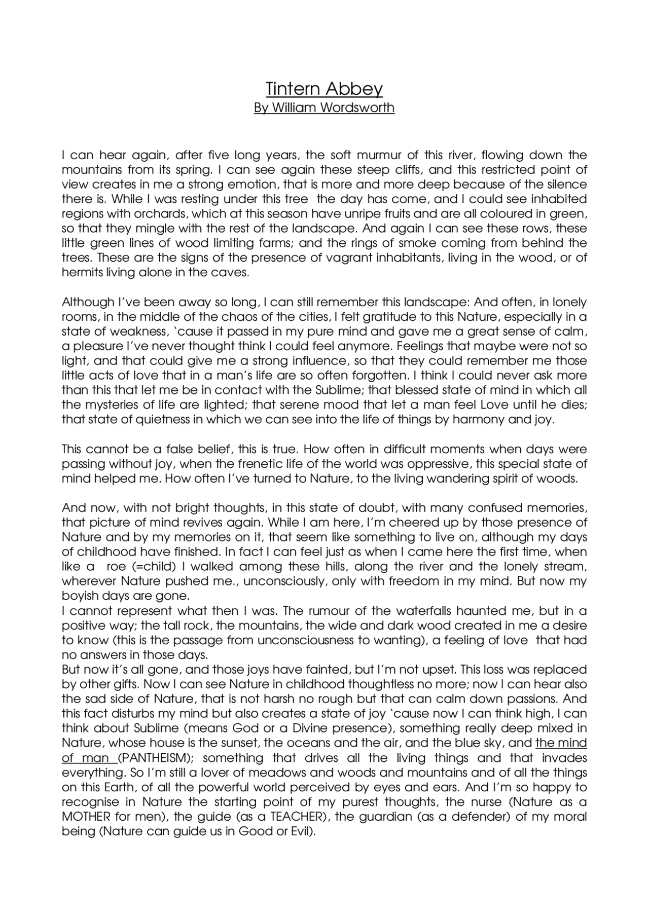 Inglese Tintern Abbey By William Wordsworth Docsity