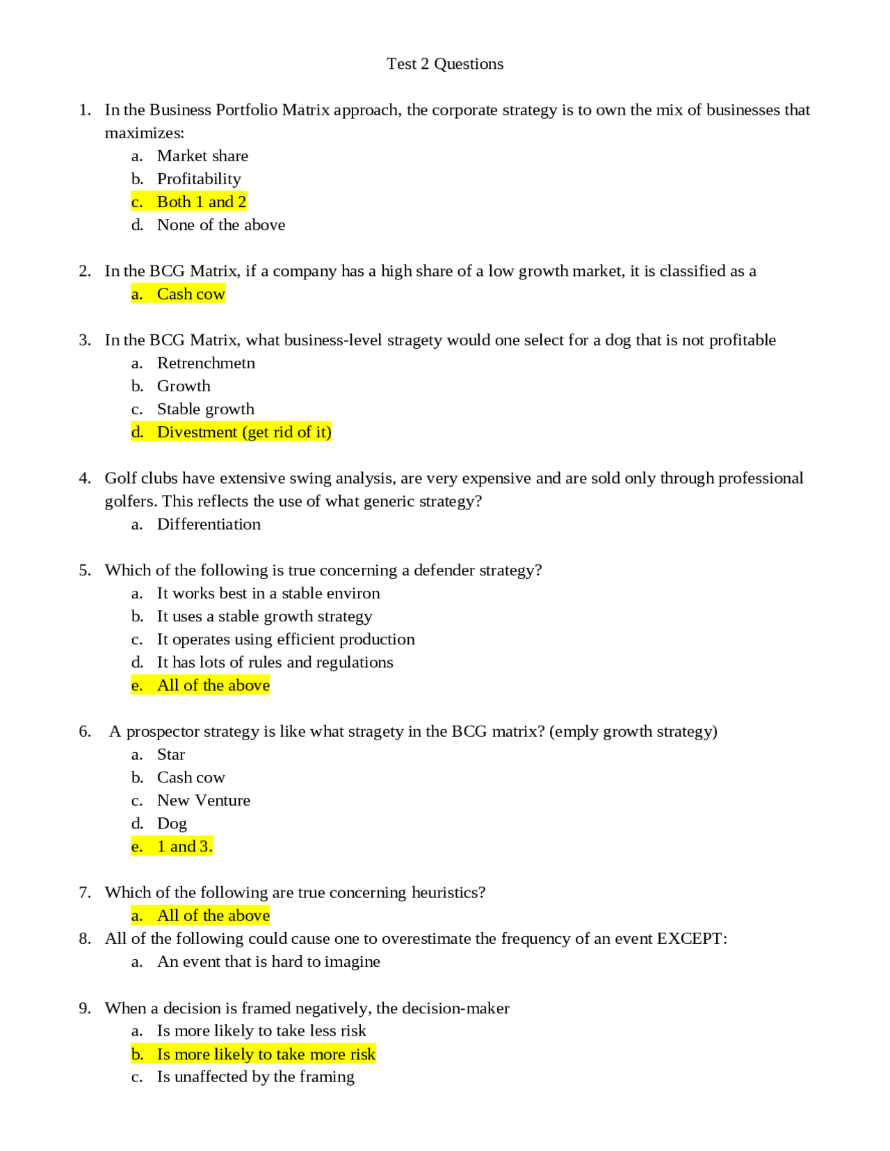 Test 2 Practice Questions on Principles of Management | MGT 3200 - Docsity