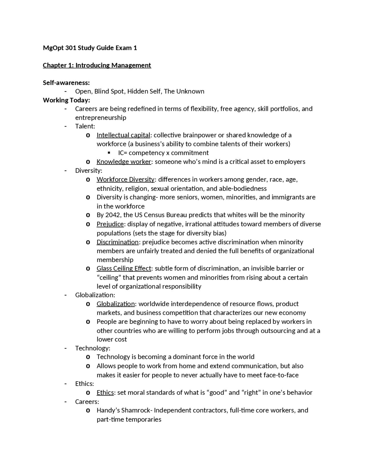 Study Guide Exam 1 - Principles of Management and Organization | MgtOp ...