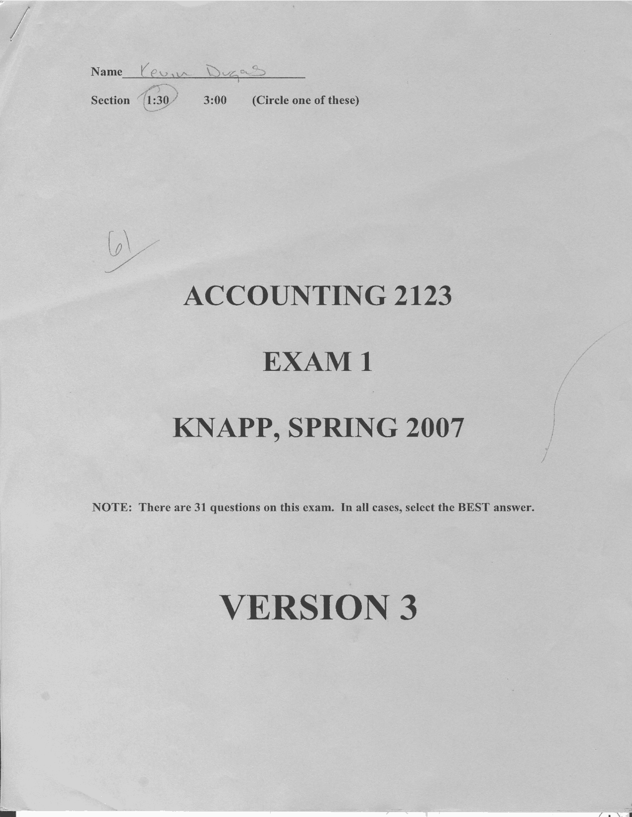 Exam with Solutions Key - Fundamental Managerial Accounting | ACCT 2123 ...