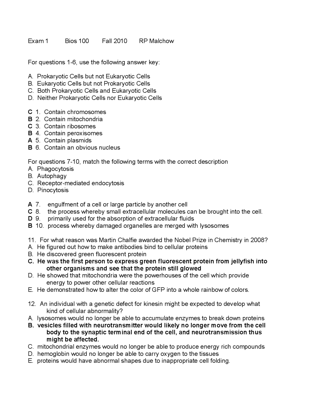 50 Solved MCQs on Biology of Cells and Organisms - Exam I | BIOS 100 ...
