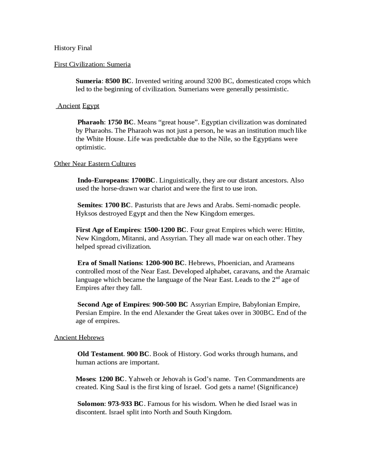Final Exam Review Sheet - West Civilization to 1500 | HIST 1001 - Docsity