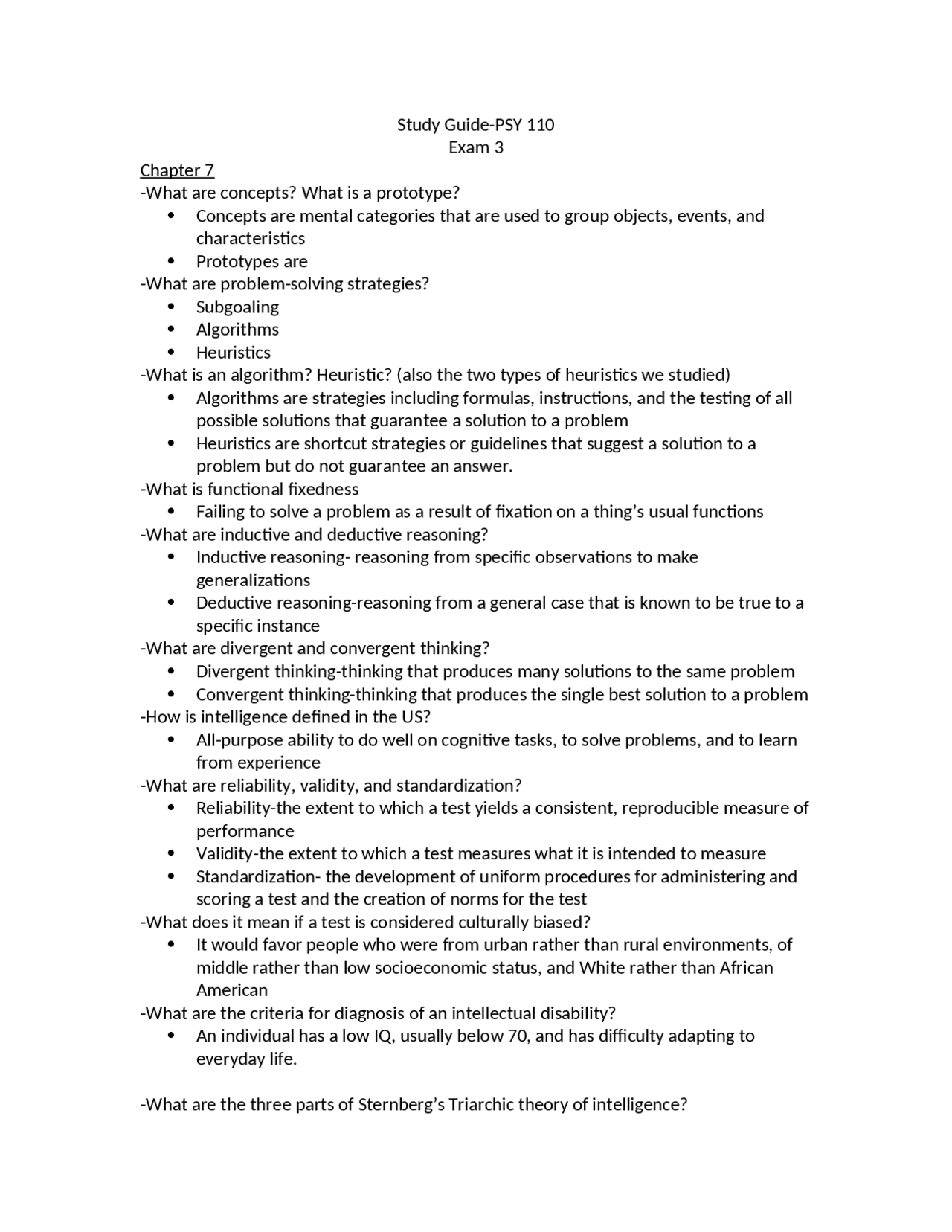 Fundamentals of Psychology - Exam 3 Study Guide | PSY 110.00 | Study ...