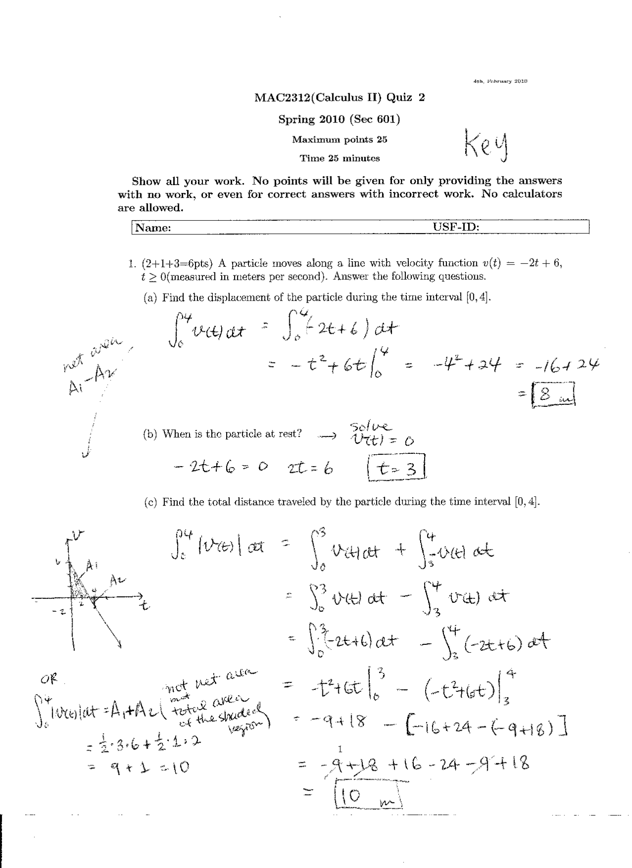 Quiz with Solution on Calculus 2 | MAC 2312 - Docsity