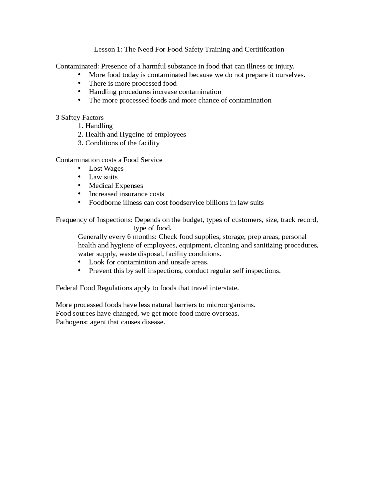The Need for Food Safety Training and Certification - Notes | HND 206 ...
