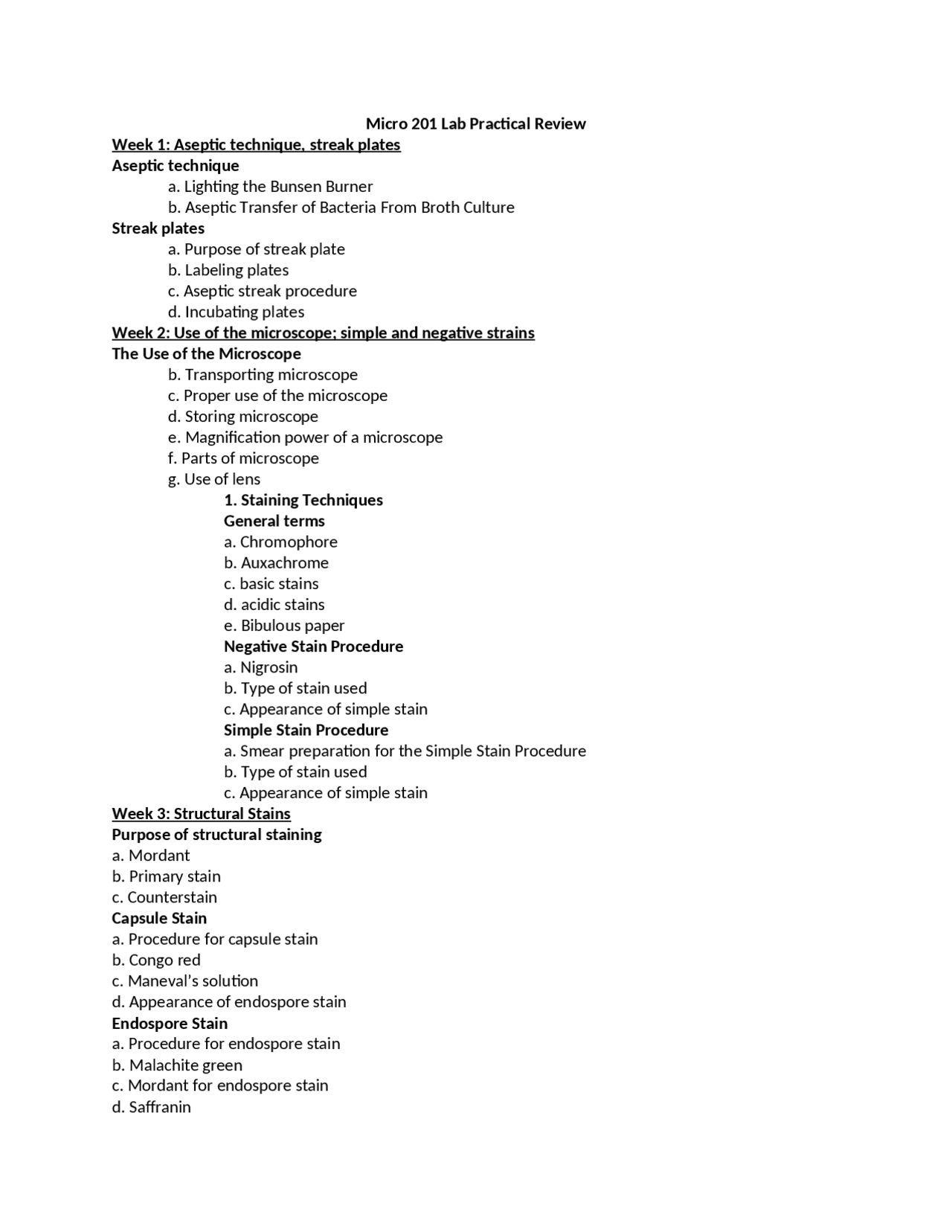 Lab Practical Review for Final - Microbiology Lab | MBIO 201 - Docsity
