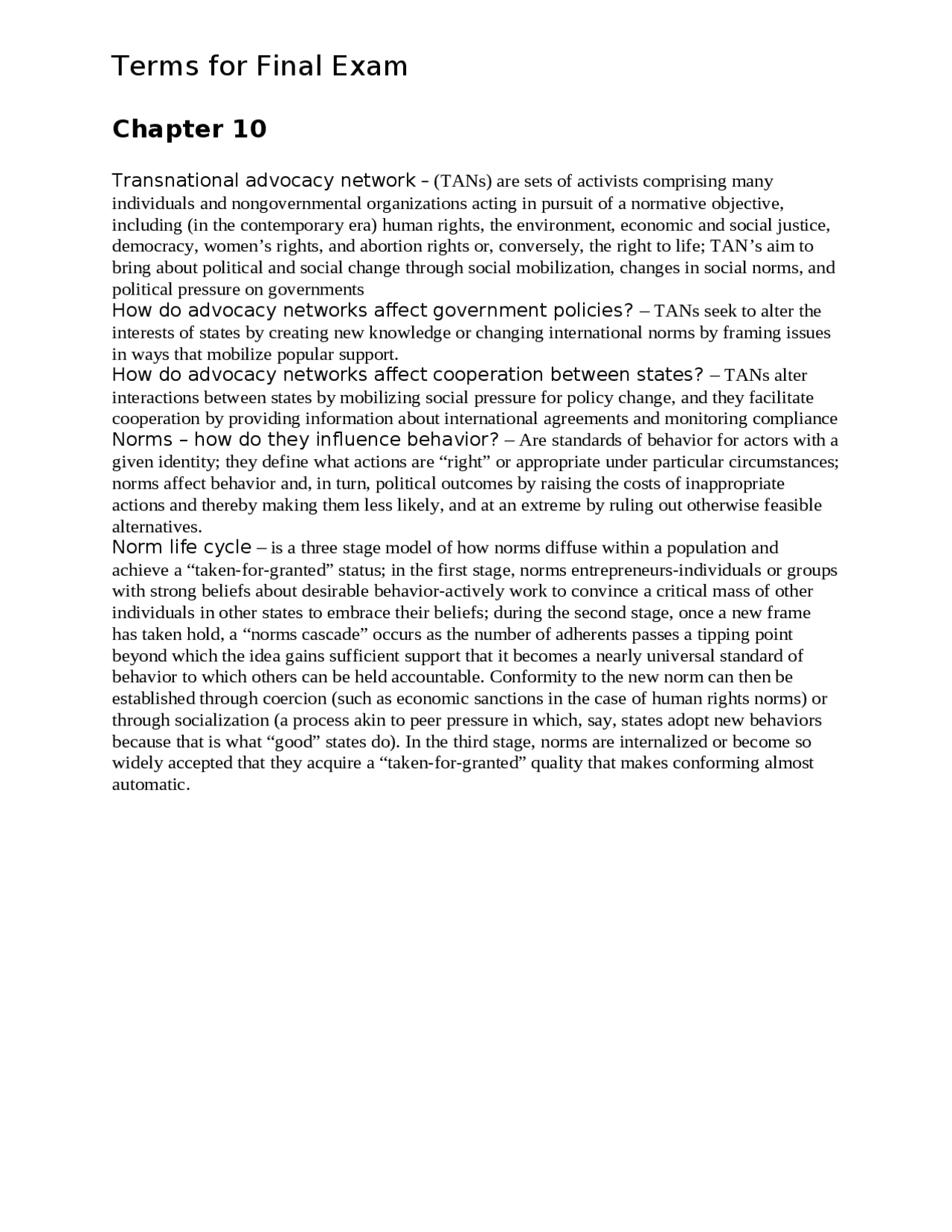 Terms for Final Exam for International Relations | INR 2002 - Docsity