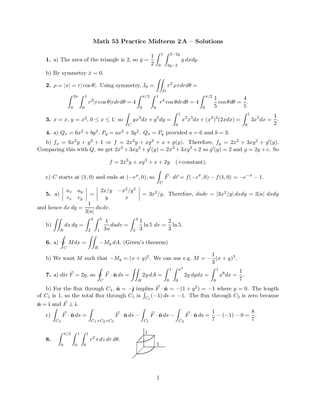 Multivariable Math Problem Easy Practice Midterm 2 Solutions - Multivariable Calculus | MATH 53 - Docsity