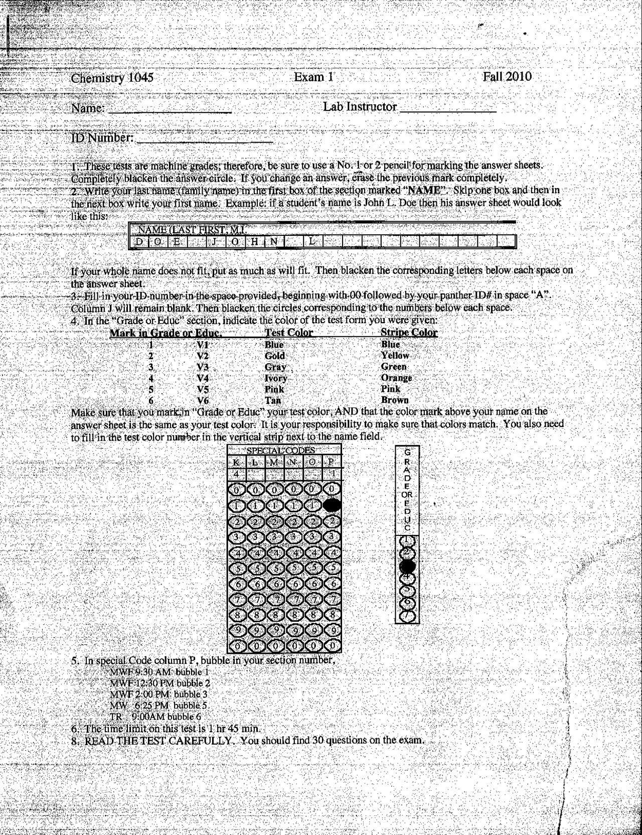 Exam I Questions - General Chemistry I | CHM 1045 - Docsity