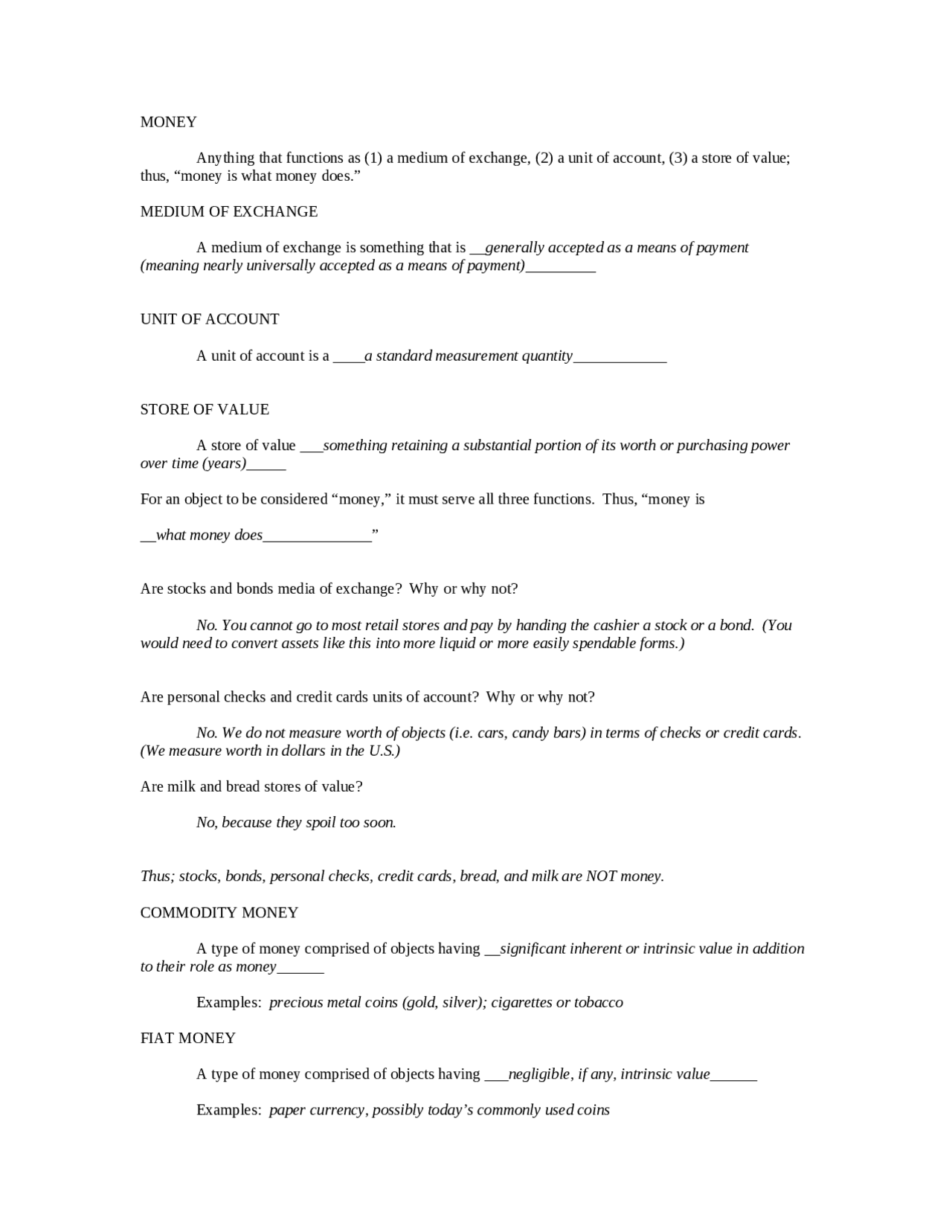 Money Guide Filled In Principles of Macroeconomics | ECON 2105 - Docsity