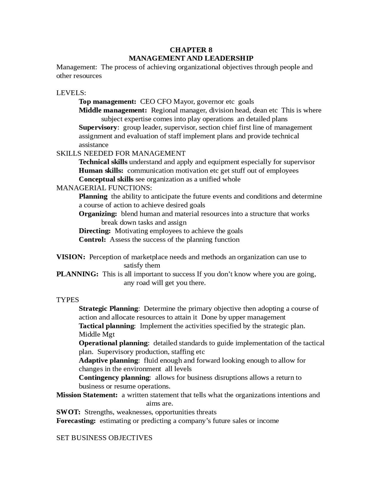 Management and Leadership - Principles of Management | ABM 204 - Docsity