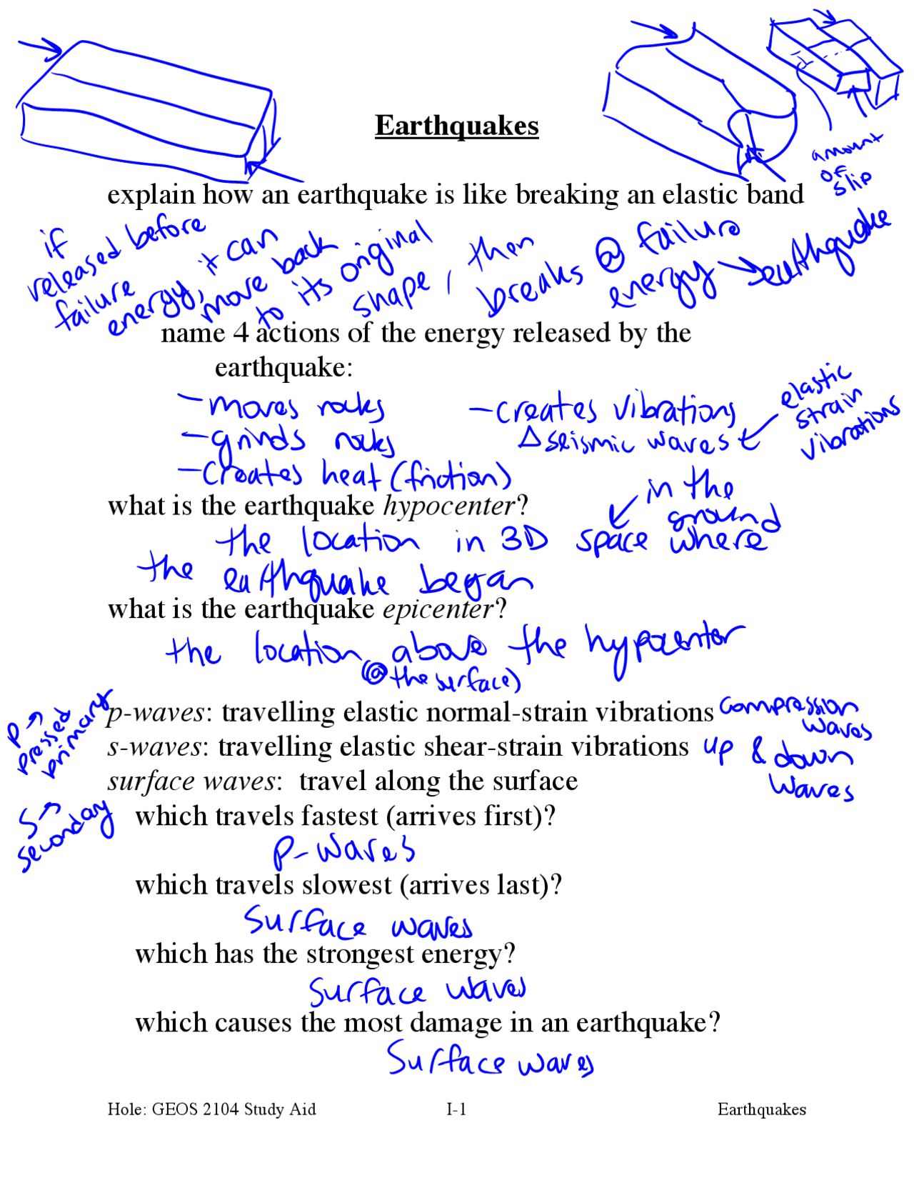 Study Material of earthquakes - Elements of Geology | GEOS 2104 - Docsity