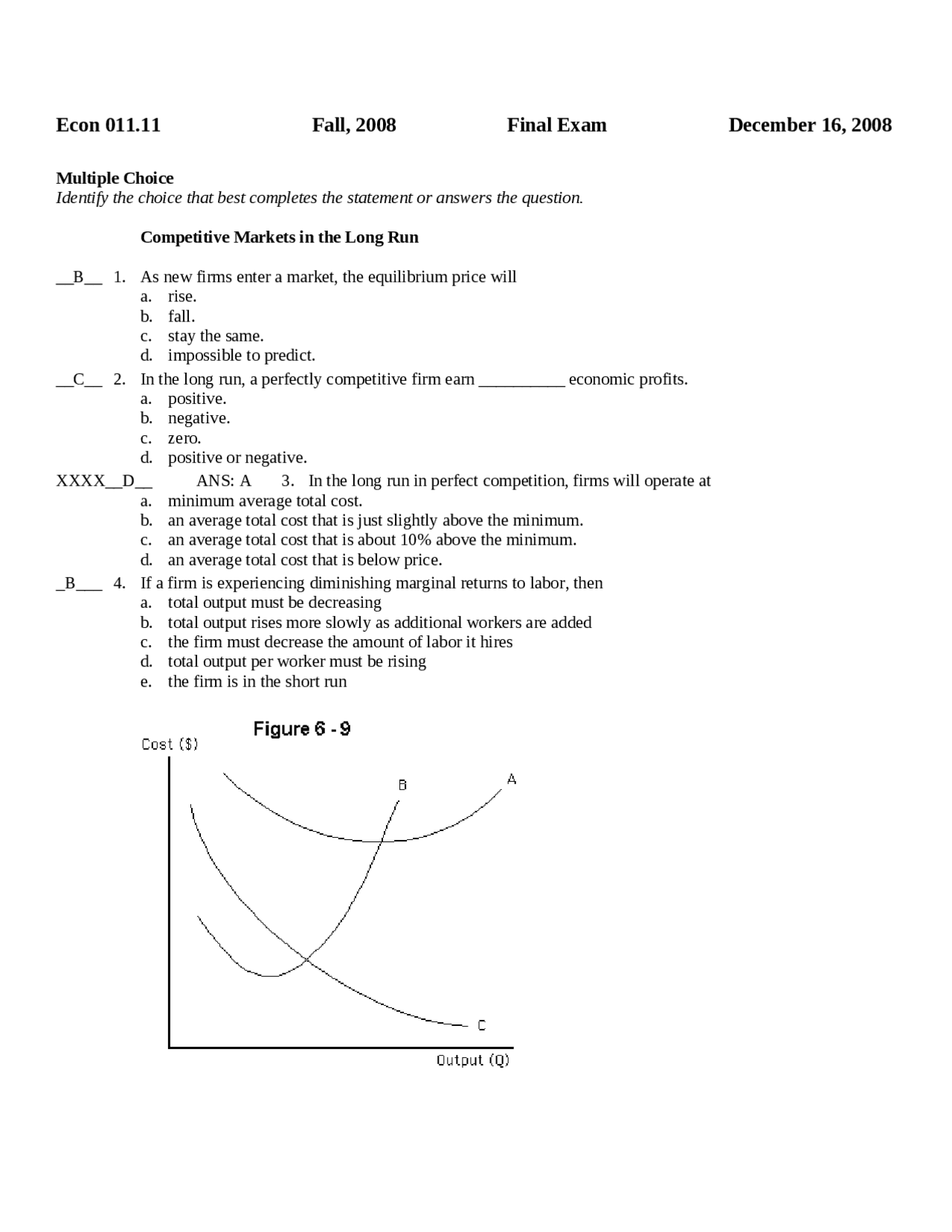 Solved Final Exam - Principles of Economics - Fall 2008 | ECON 011 ...