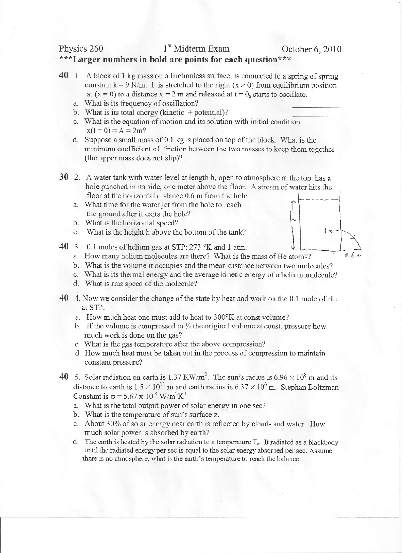 Midterm Exam - The Physics of Vibrations and Waves | PHYS 260 - Docsity
