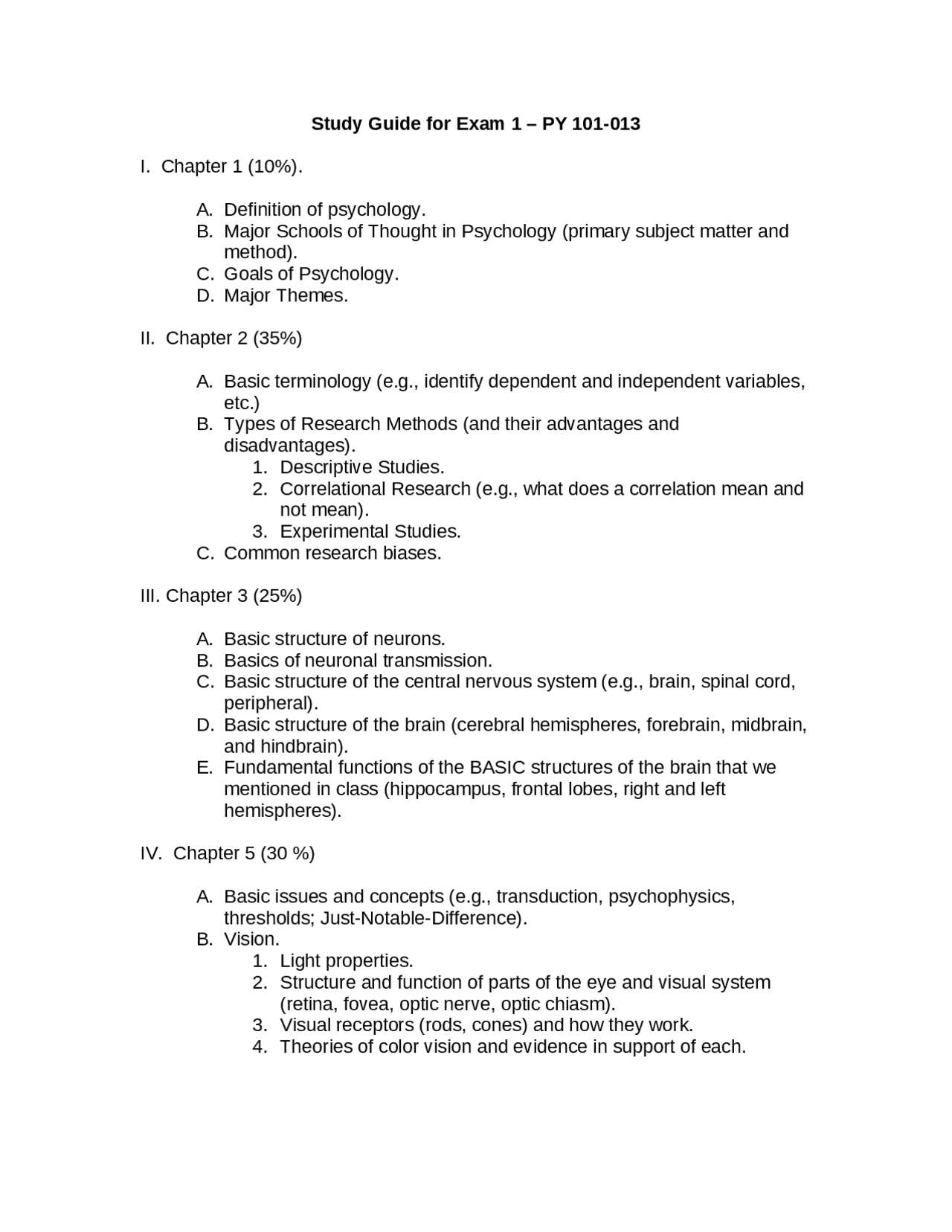 Major Goals and Themes of the Psychology - Study Guide | PY 101 - Docsity