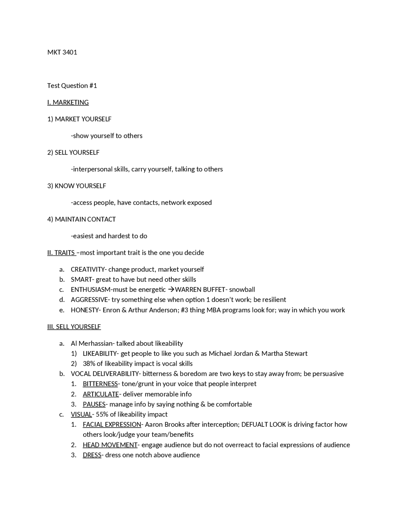 Test 1 Review Questions - Principles of Marketing | MKT 3401 - Docsity