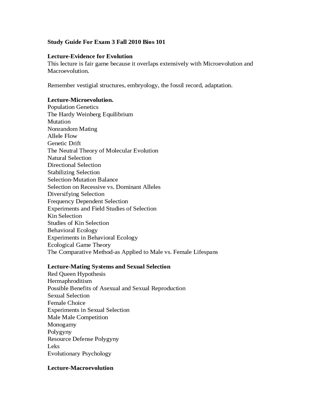Evolution in Biology of Populations and Communities - Study Guide ...