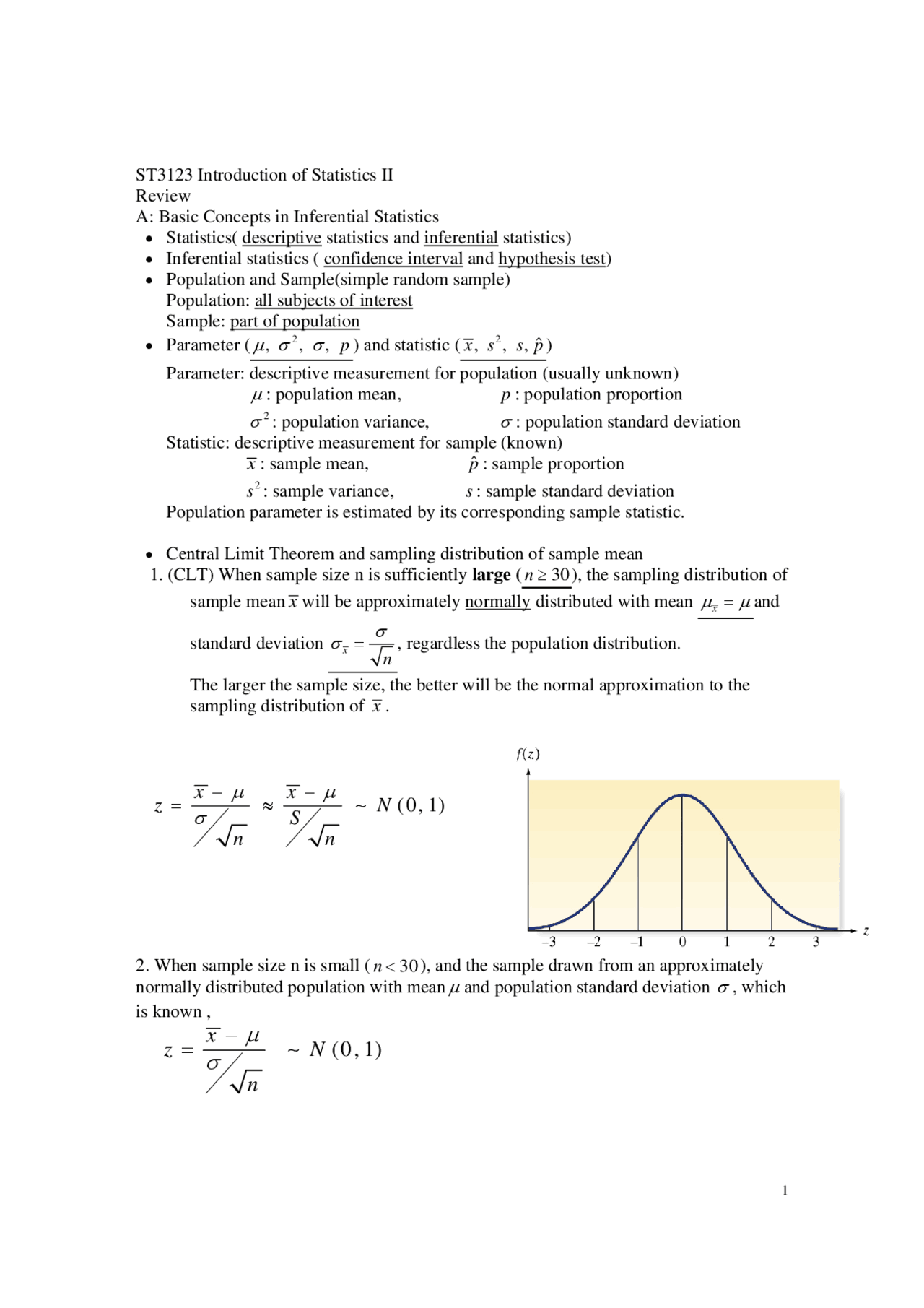 Introduction to Statistics II - Review | STA 2122 - Docsity