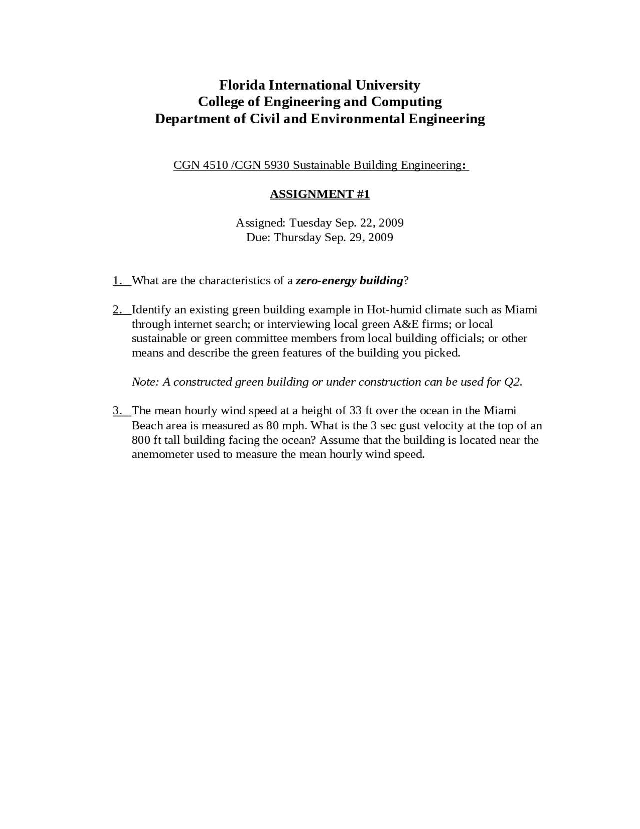 3 Questions on Special Topics in Civil Engineering - Assignment 1 | CGN ...