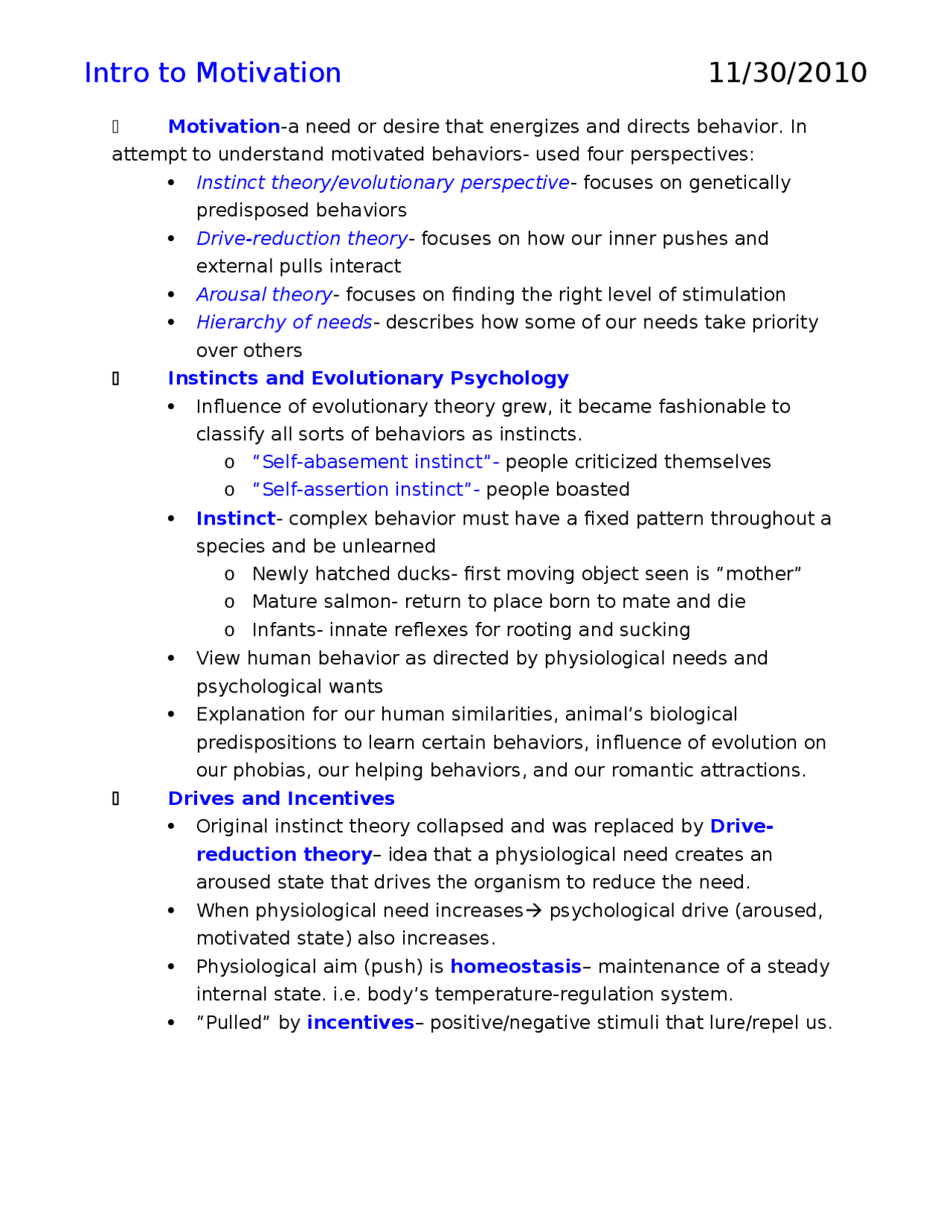 Final Exam Study Guide for Introduction to Psychology | PSYC 2000 - Docsity