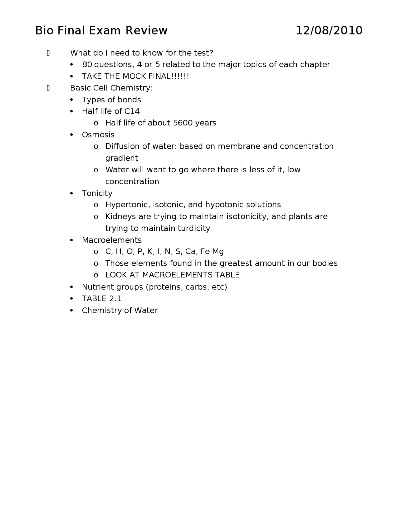 Bio Final Study Guide - Principles of Biology | BIOL 1105 - Docsity