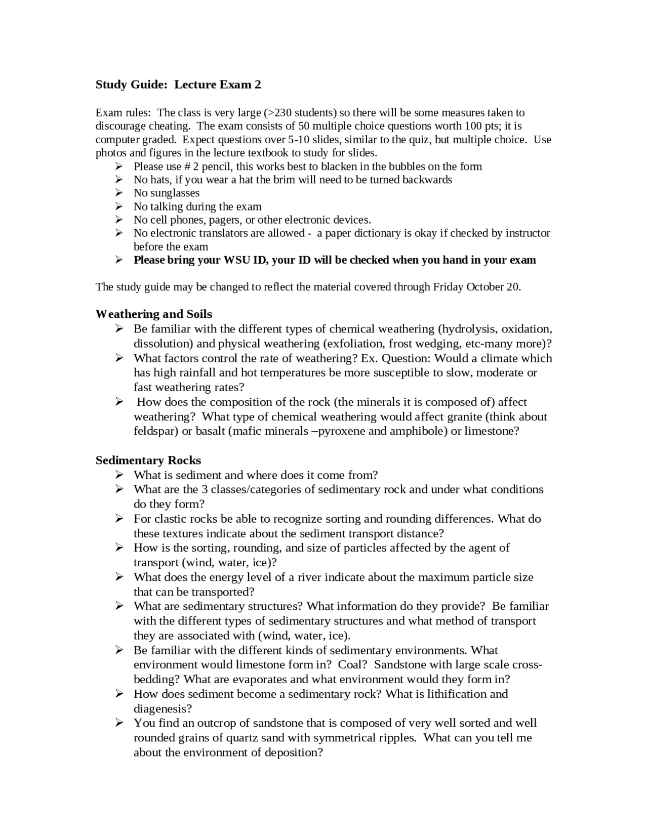 Study Guide Questions on Introduction to Geology for Exam 2 | Geol 101 ...