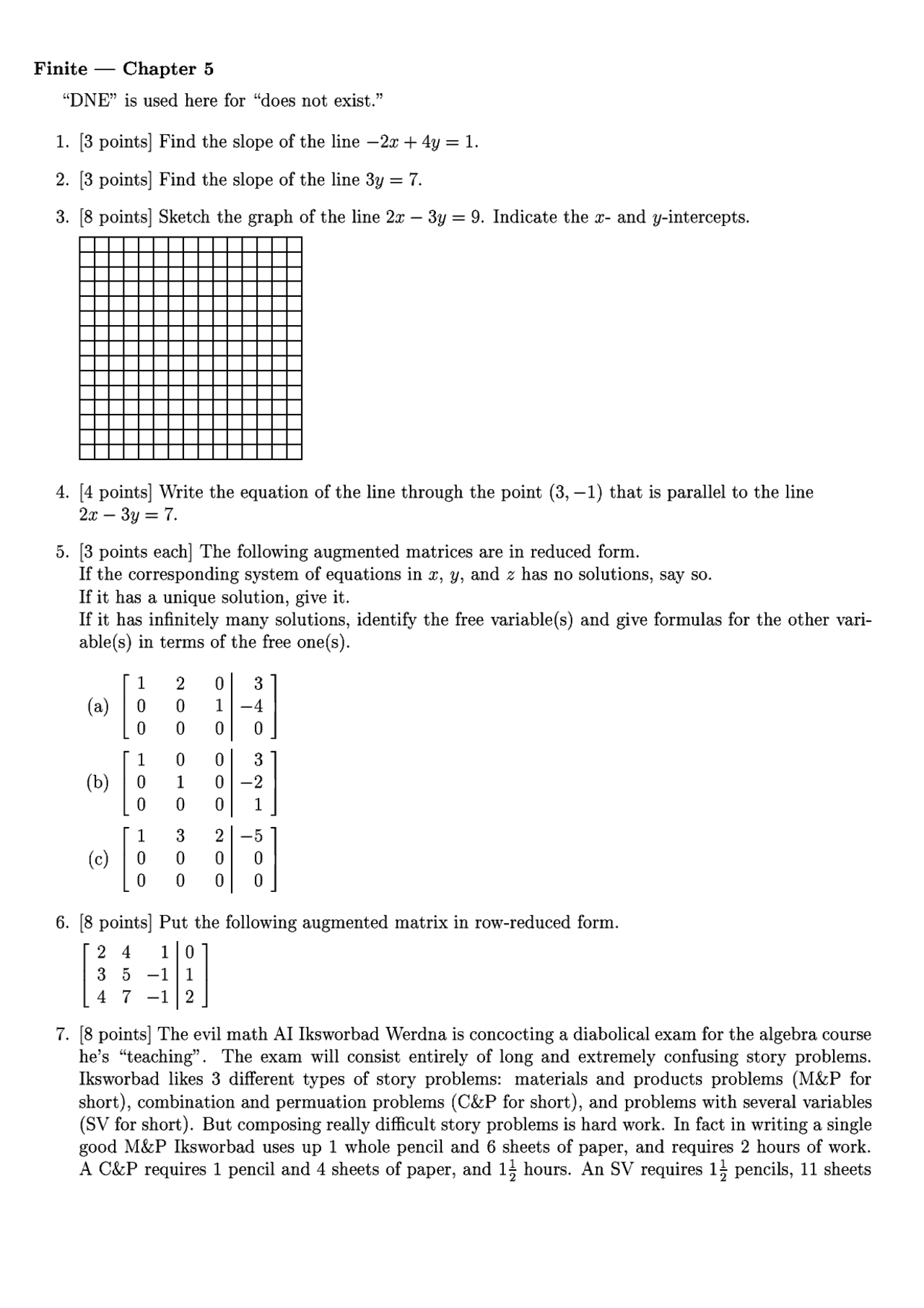 Finite Math Test Question Example Exam 3 Practice Problems for Finite Mathematics | MATH - Docsity